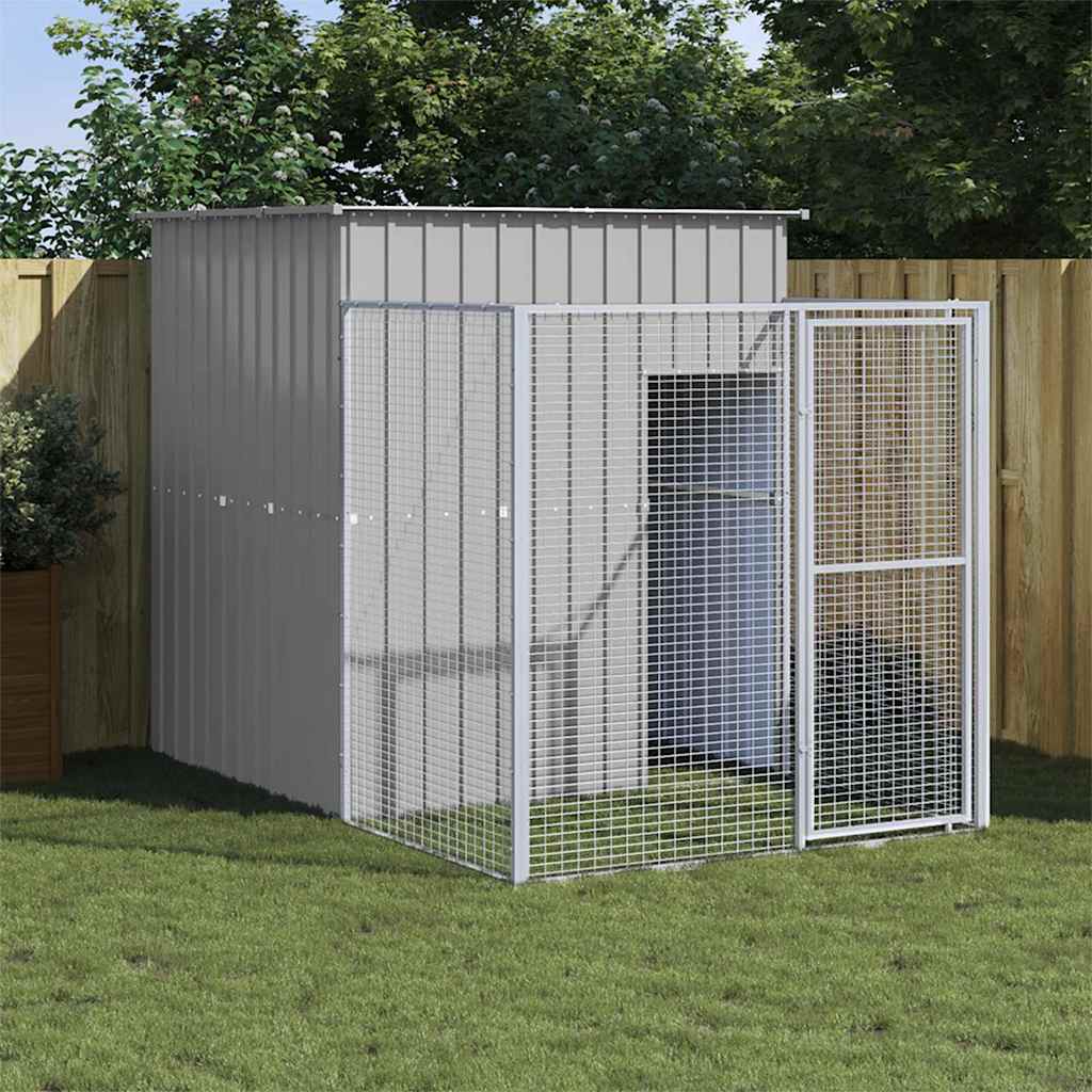 Vidaxl Hundehtte Mit Auslauf Hellgrau 165X251X181 Cm Verzinkter Stahl