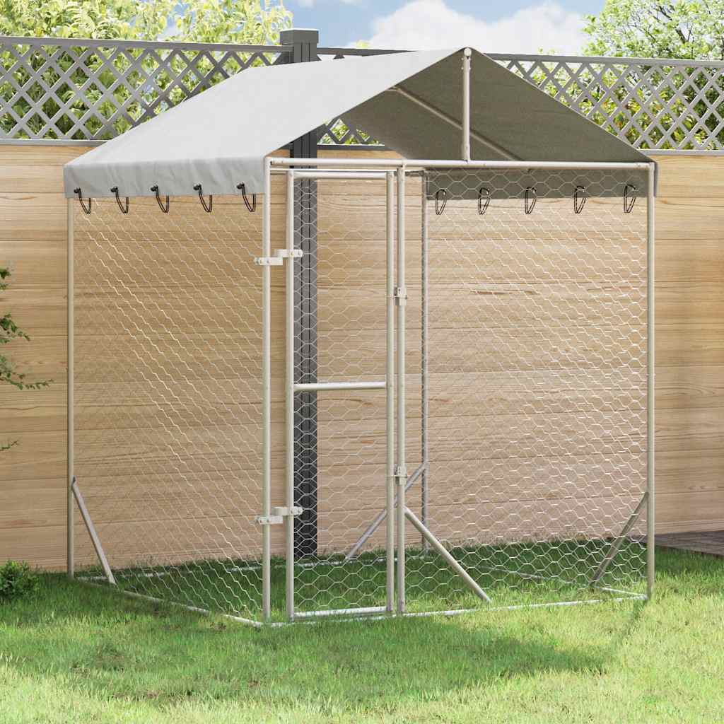 vidaXL Outdoor Dog Kennel with Roof Silver 6.6x6.6x8.2 Galvanized Steel