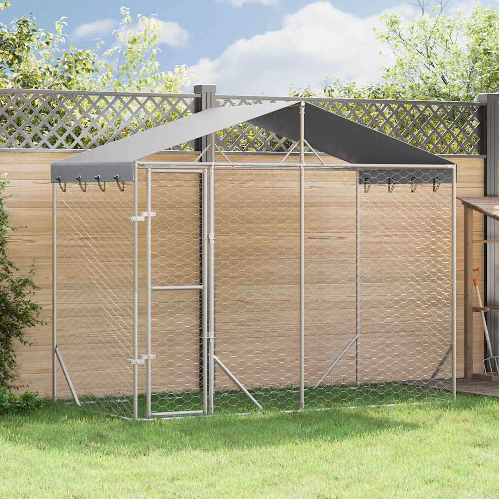 vidaXL Outdoor Dog Kennel with Roof Silver 9.8x4.9x8.2 Galvanized Steel