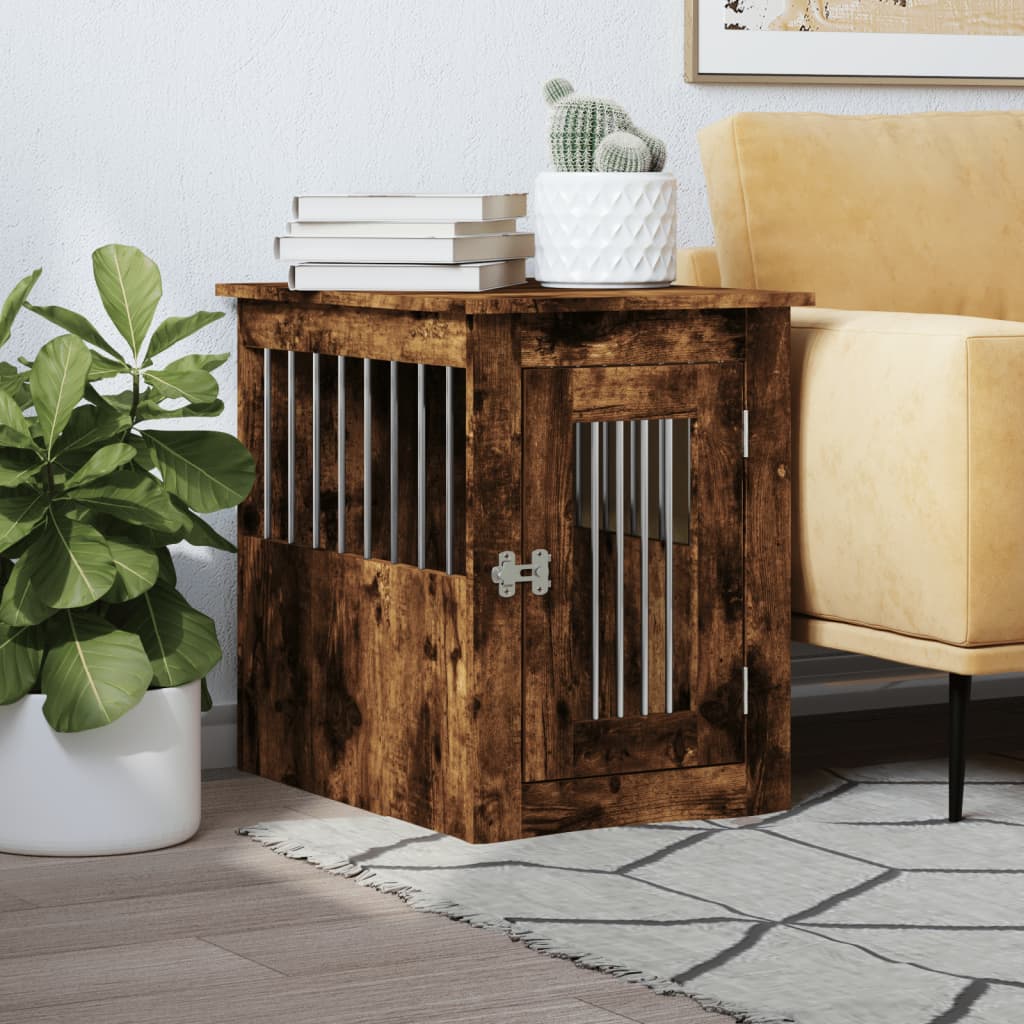 vidaXL Dog Crate Furniture Smoked Oak 17.7x24.4x23.2 Engineered Wood