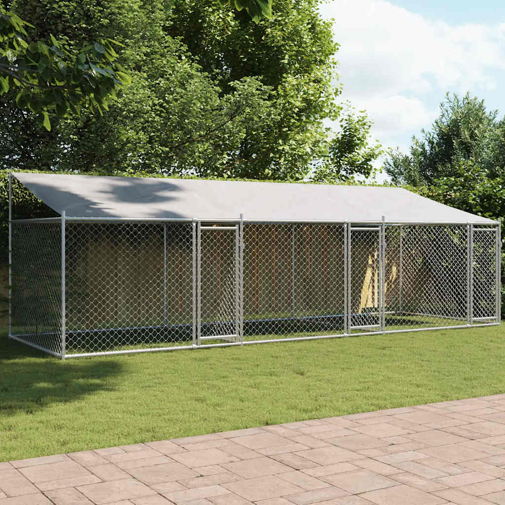 vidaXL Dog Cage with Roof and Doors Gray 19.7x6.6x6.6 Galvanized Steel
