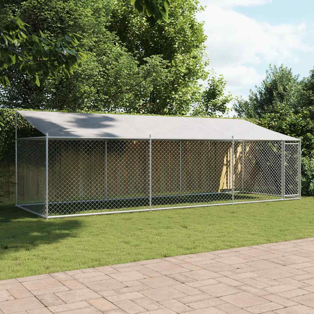 vidaXL Dog Cage with Roof and Door Gray 19.7x6.6x6.6 Galvanized Steel