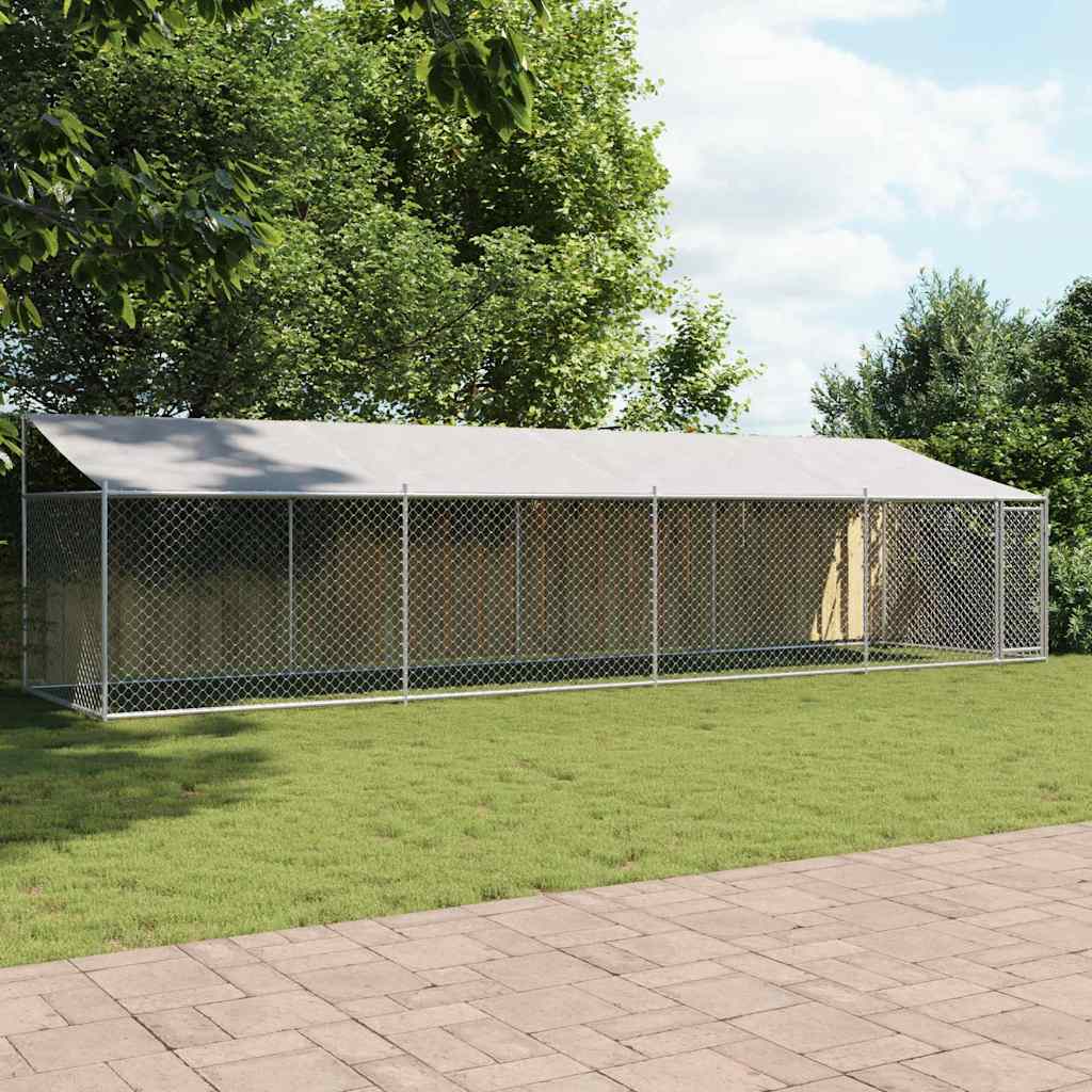 vidaXL Dog Cage with Roof and Door Gray 26.2x6.6x6.6 Galvanized Steel