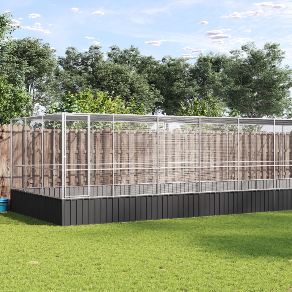 vidaXL Aviary with Extension Silver 366.9x120.9x83.5 Steel