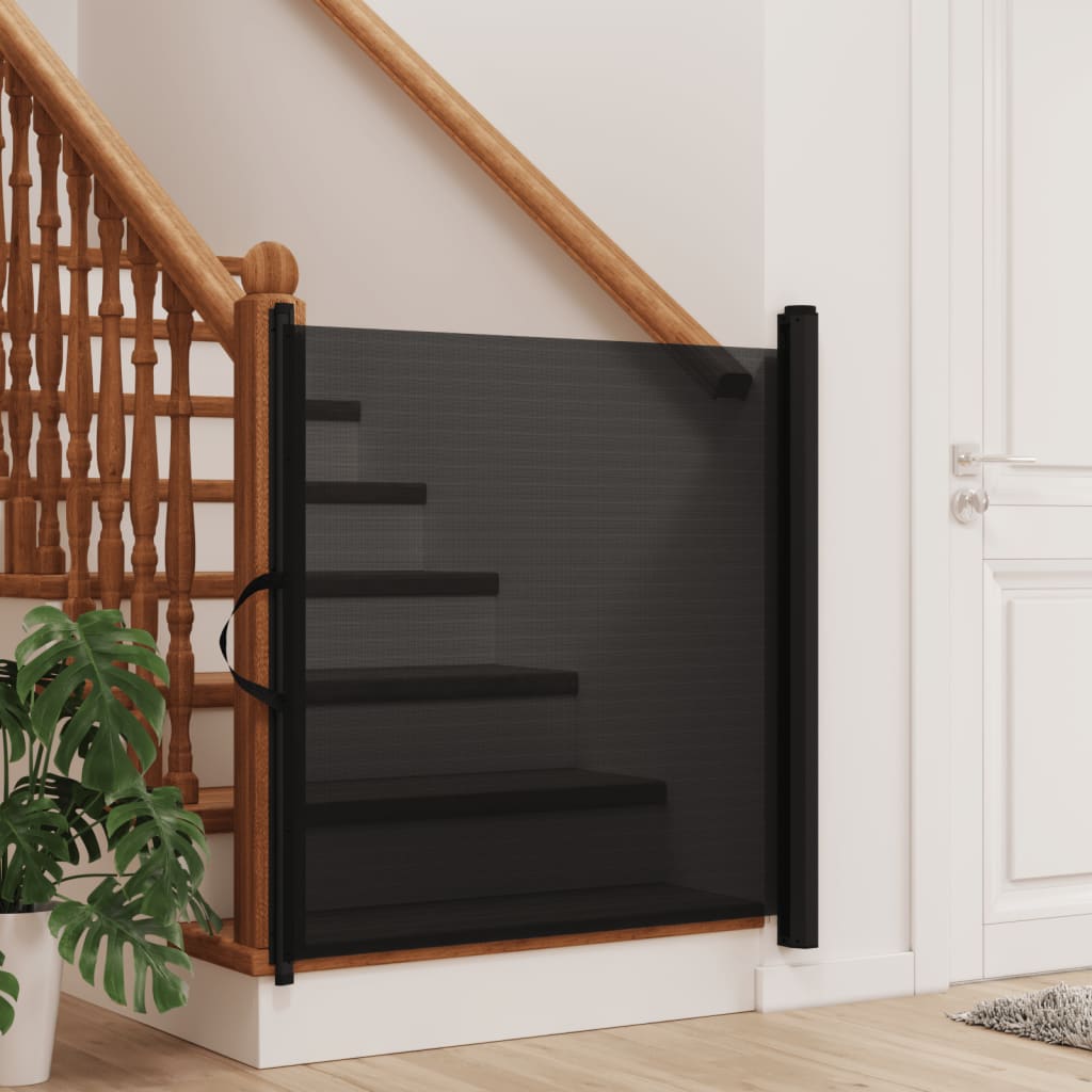 vidaXL Retractable Pet Gate Dog Barrier Fence - Black - Kitchen/Bedroom/Stair - 40.4" H x 49.2" W - Polyester, Powder-Coated Iron