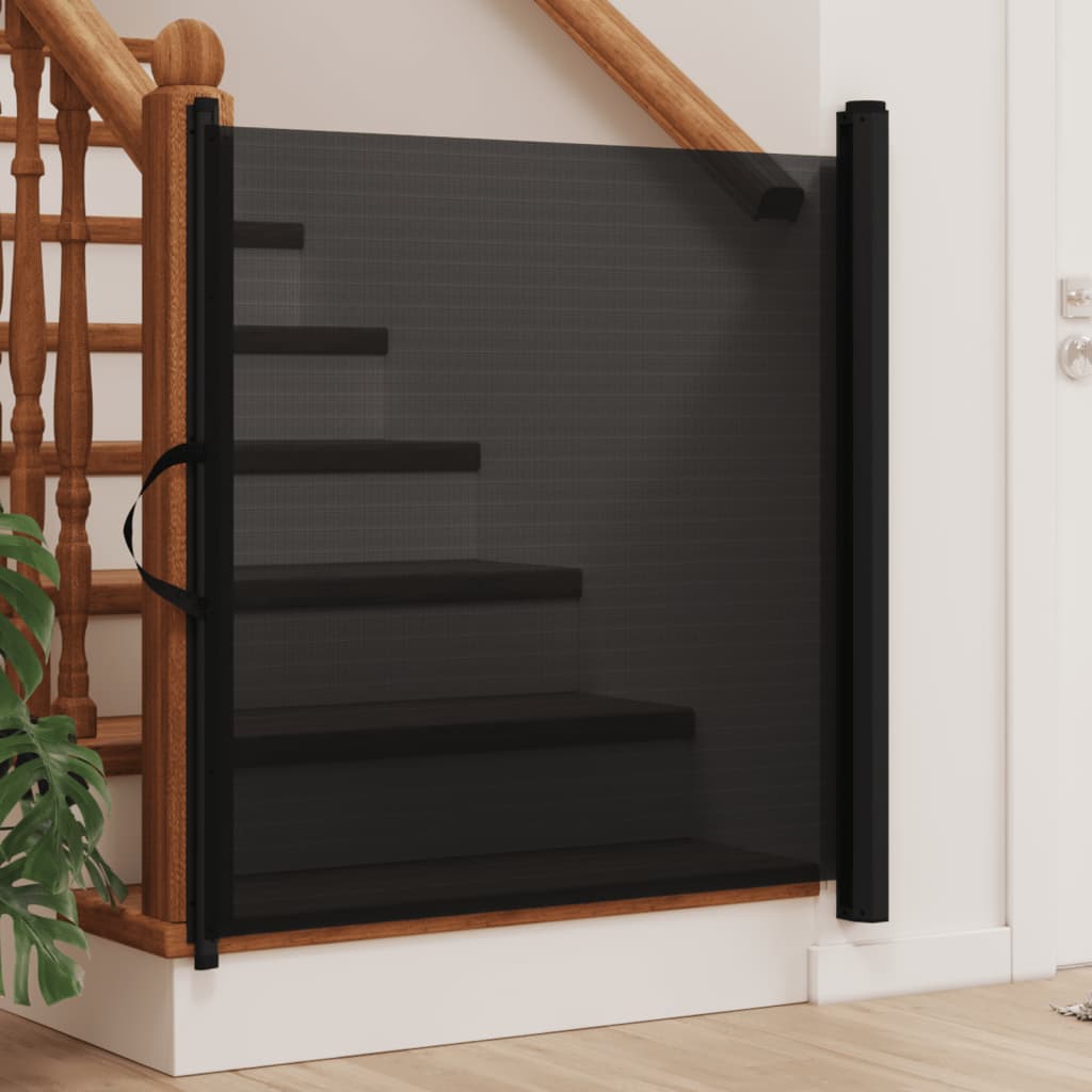 vidaXL Retractable Pet Gate Dog Barrier Fence - Black - Kitchen/Bedroom/Stair - 40.4" H x 49.2" W - Polyester, Powder-Coated Iron