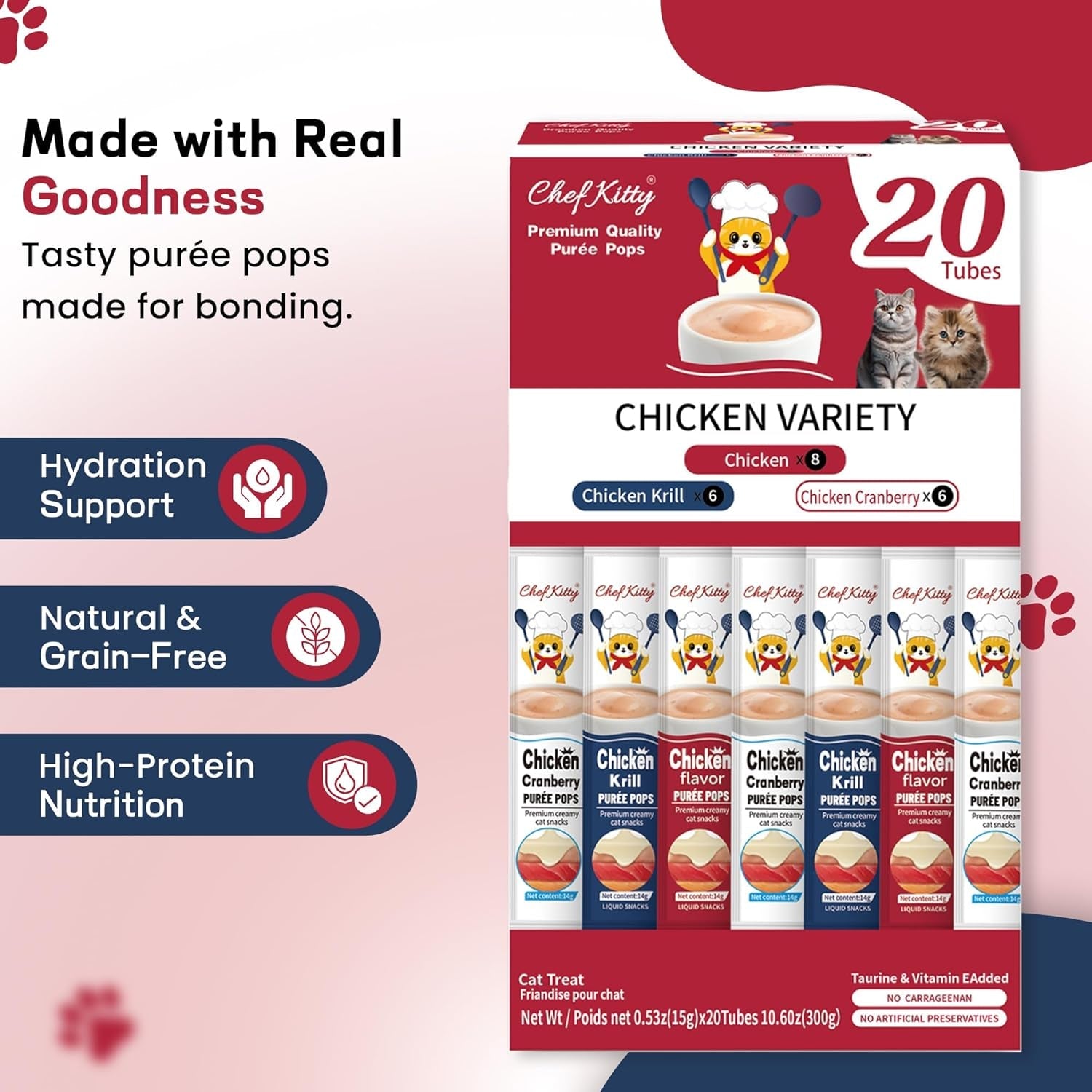 Lickable Cat Treats Grain Free Taurine High Protein Puree Toppers 20 Tubes