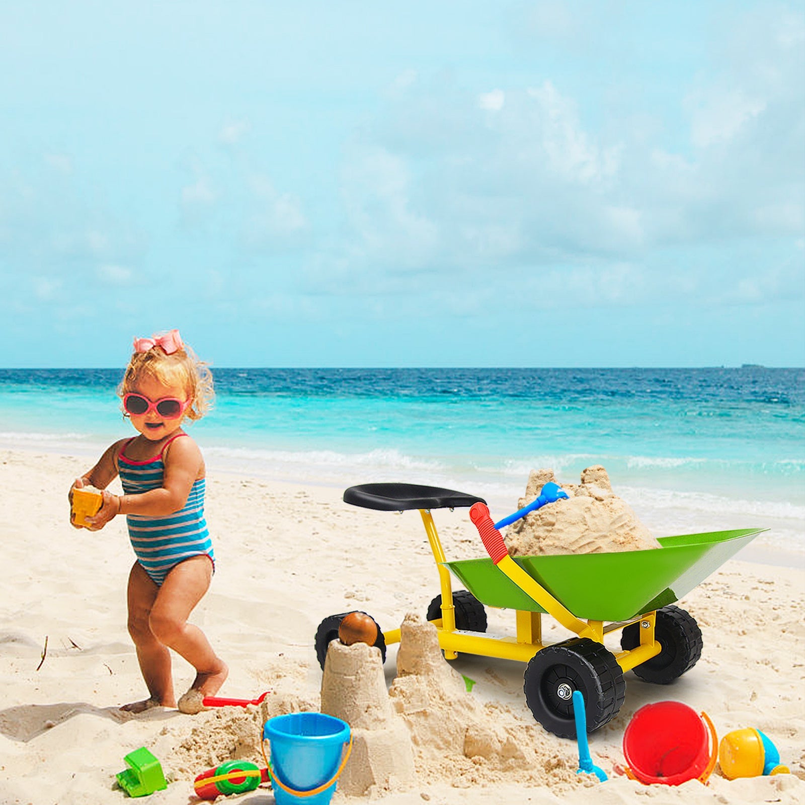 8 Inch Heavy Duty Kids Ride-on Sand Dumper with 4 Wheels-Lime Green