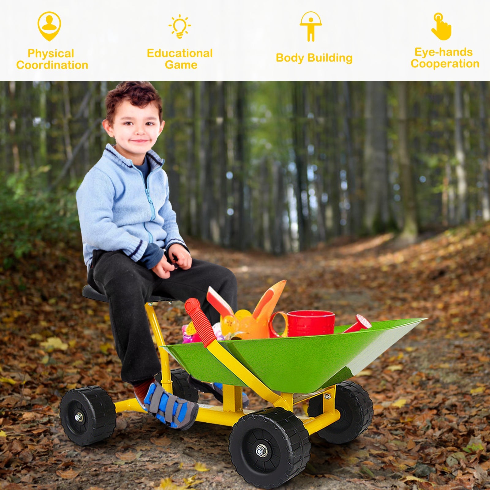 8 Inch Heavy Duty Kids Ride-on Sand Dumper with 4 Wheels-Lime Green