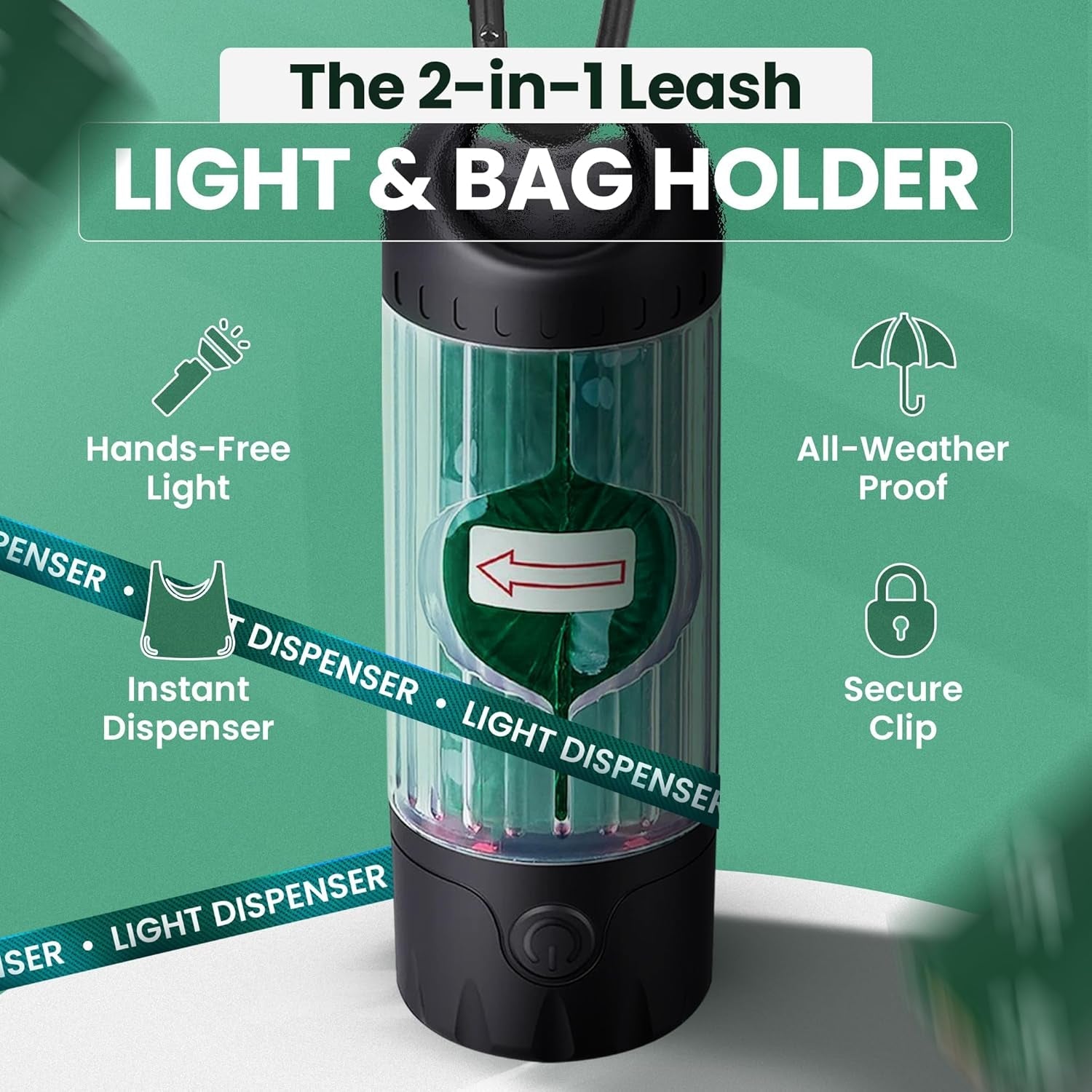 Dog Poop Bag Dispenser LED Flashlight USB C Rechargeable 45 Bags