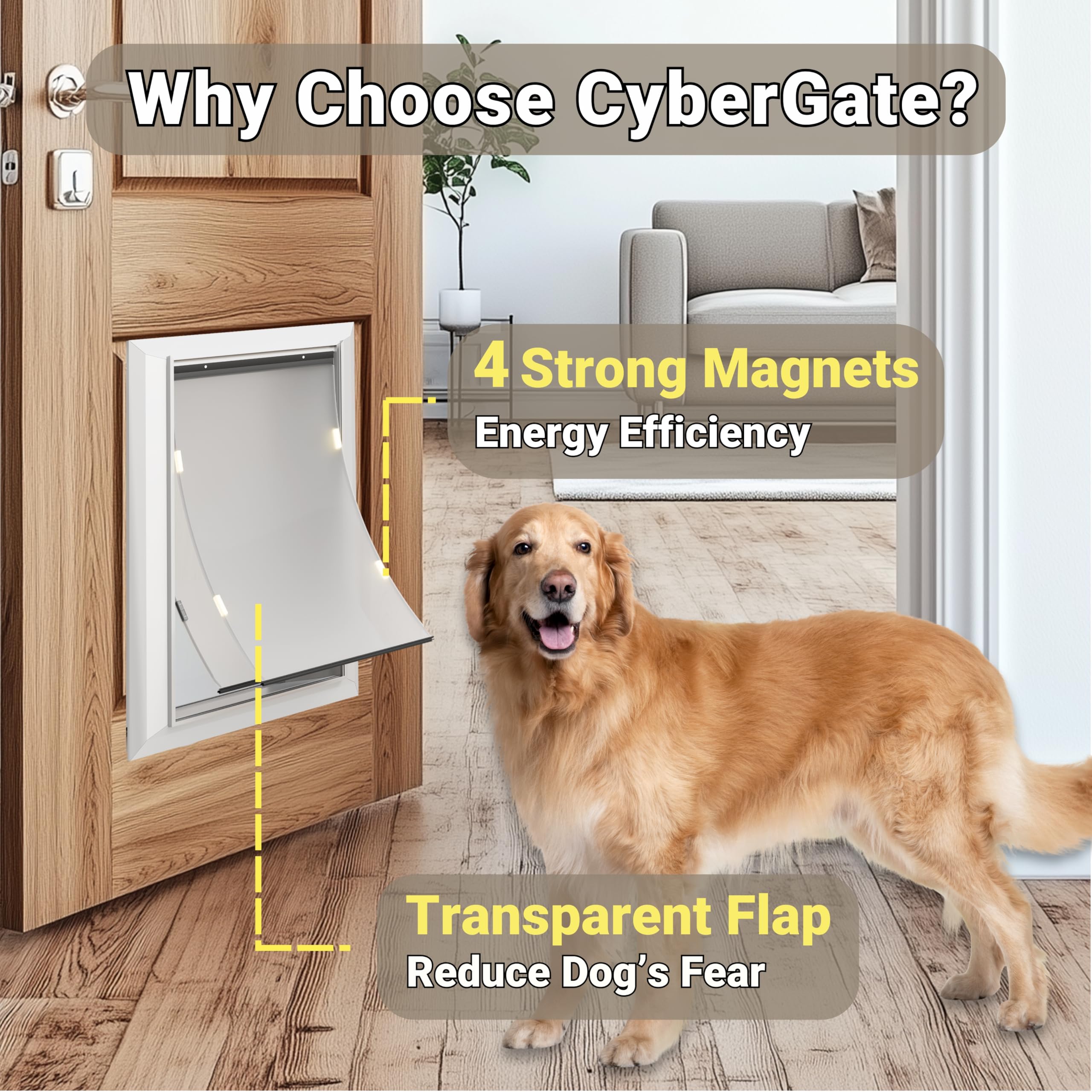 Large Dog Door For Exterior Doors, Cutout Size 12.2''W X 18''H, Heavy Duty Double Flap For Extreme Weather, Energy-Efficient, Ea