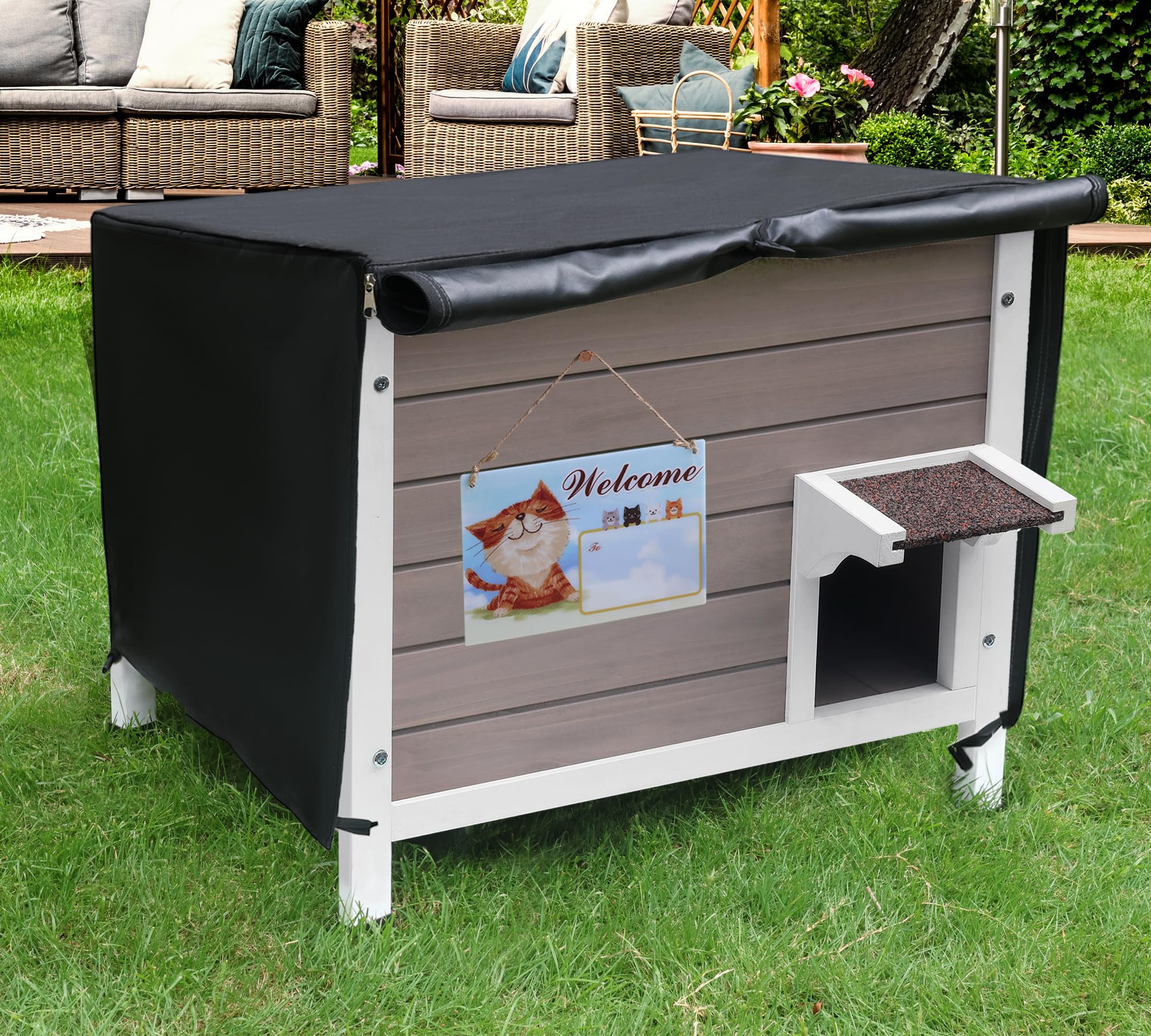 Deblue Insulated Outdoor Cat House With Cover, Warm Pet House For Outdoor Cats In Winter, Weatherproof Feral Cat House For Multi