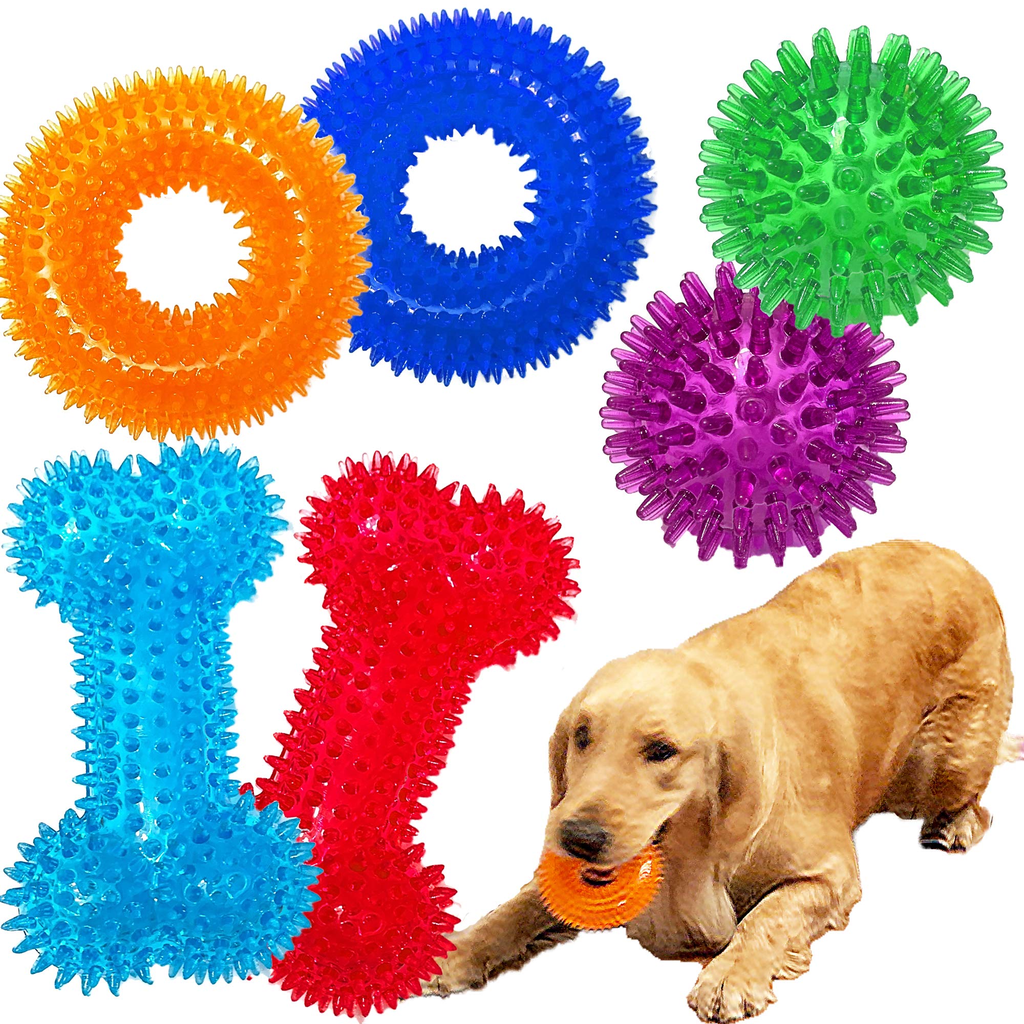 Dog Squeaky Toys Value Set Non-Toxic Dog Squeaky Balls for Dogs Toss Fetch Toys for Dogs TPR Rubber Puppy Toys Spikey Dog Chew T