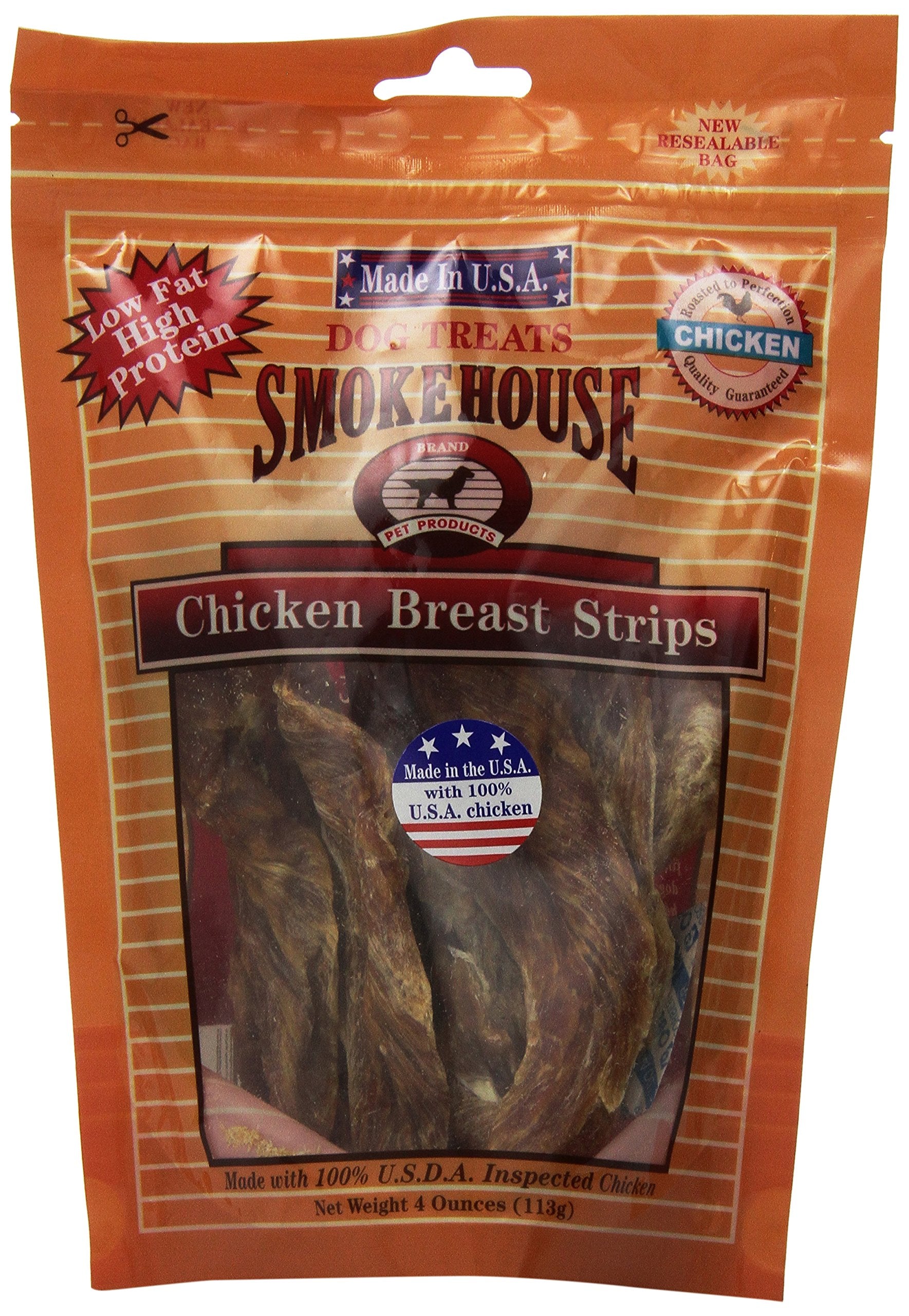 Smokehouse 100-Percent Natural Chicken Breast Strips Dog Treats, 4-Ounce
