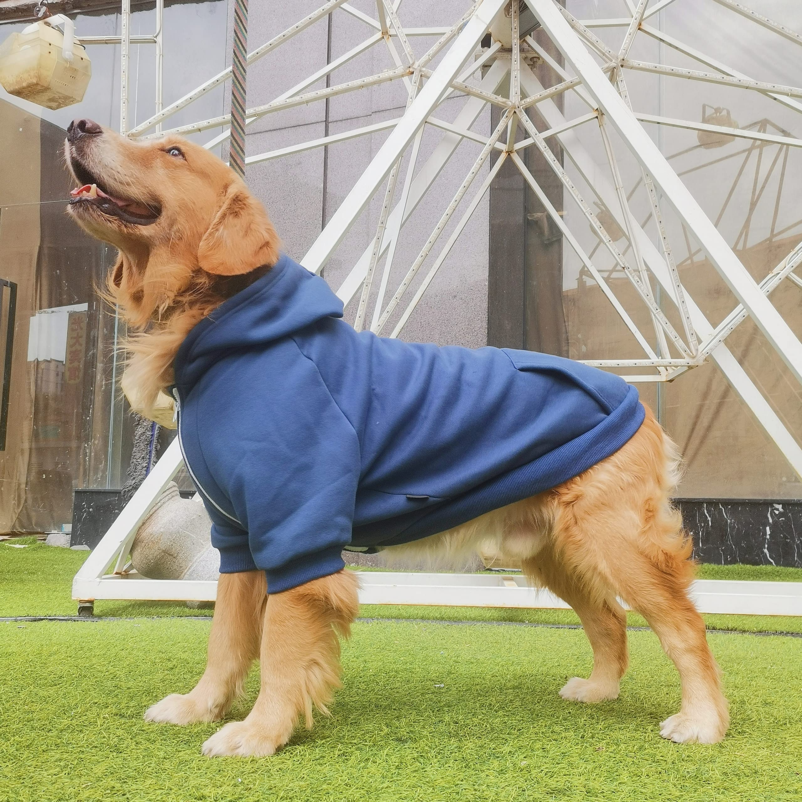Arunners Extra Large Dog Clothes Hoodies Zip Up Sweaters For Big Dogs Labrador Golden Retriever Puppy Blue 2Xl