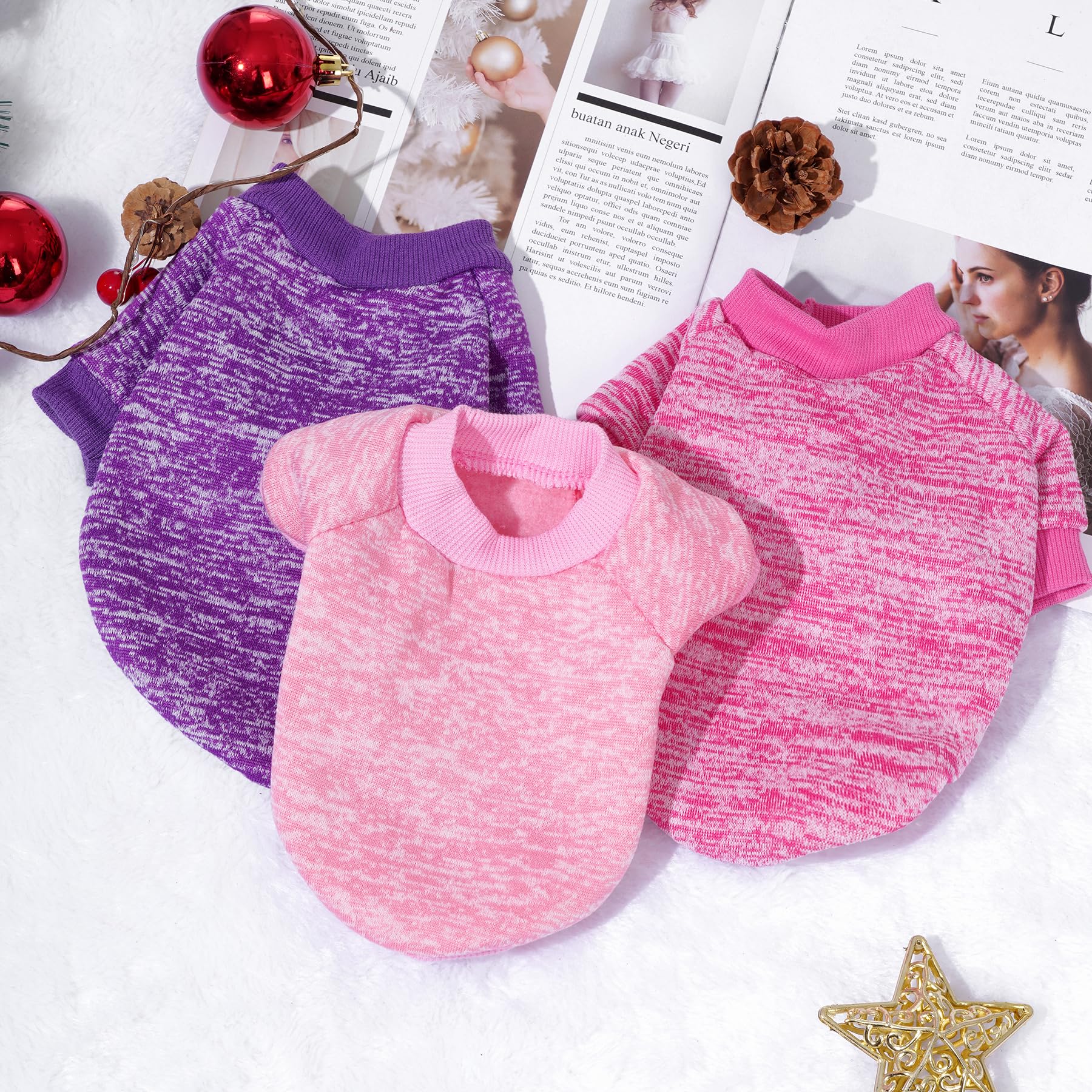 Rbenxia 3-Piece Dog Sweaters: Warm Doggie Sweatshirts & Cat Pets Outfits - Small Puppy & Cat Sizes - Winter