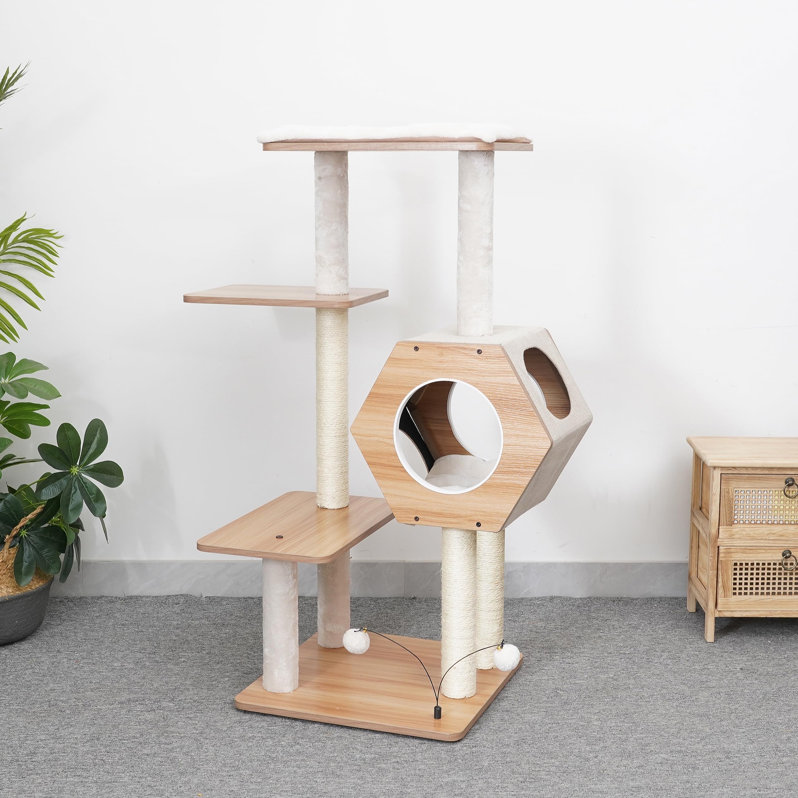 Petpals Wagon Style-Minimalist Design, Wooden, Medium Cat Tree (Beige)