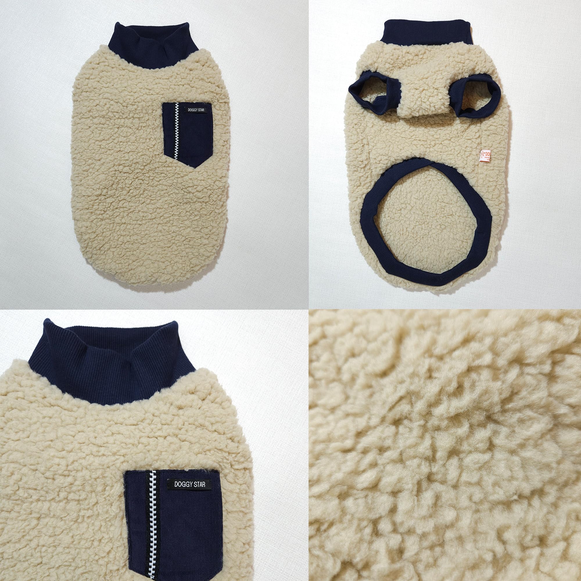 D Doggy Star Dachshund Sweater For Dogs Warm Fleece Clothes Winter Coat (S,Navy Pocket)