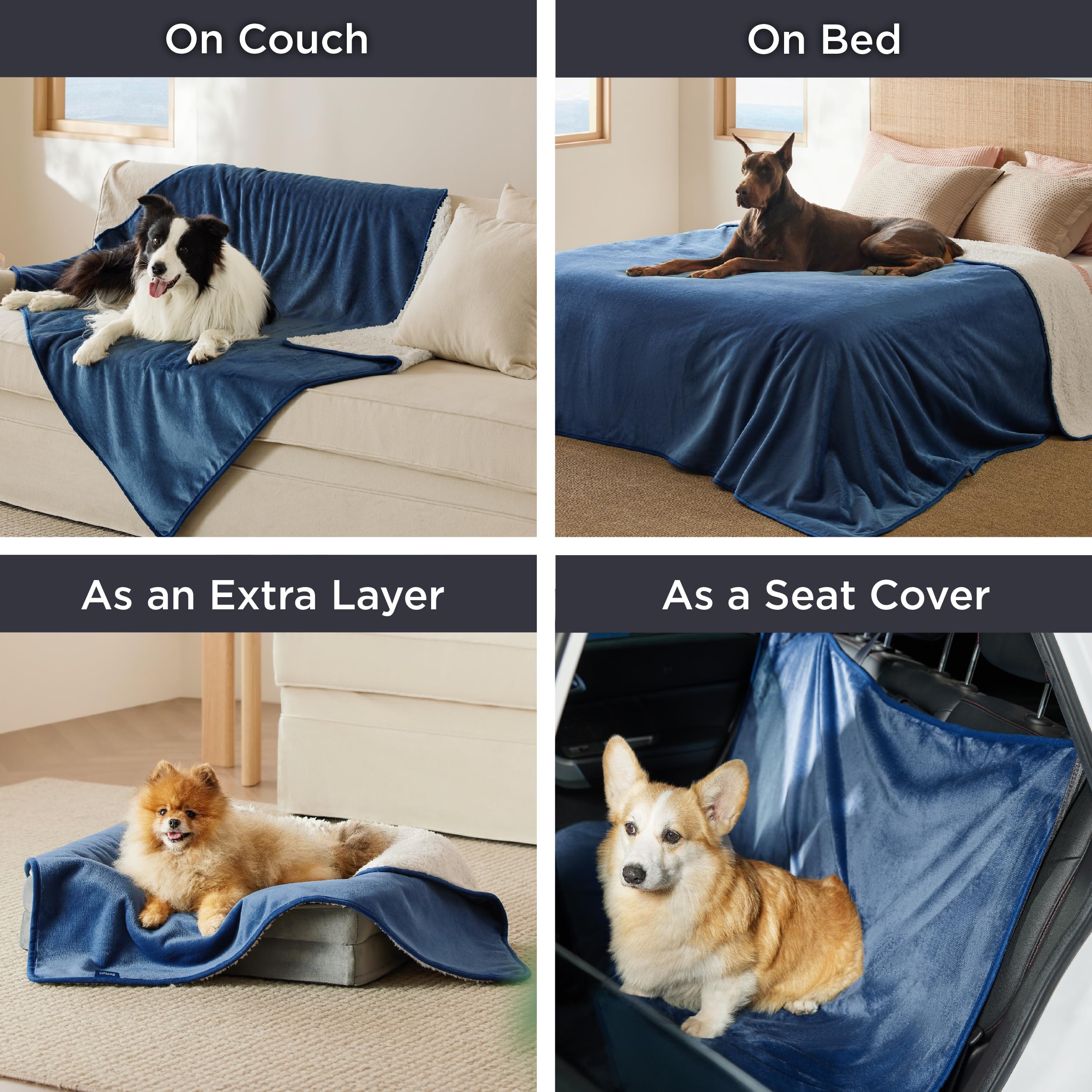 Bedsure Cat Blanket For Indoor Cats - Waterproof Calming Cat Blankets For Couch Protection, Sherpa Fleece Pet Blanket, Soft Plush Reversible Throw Furniture Protector, 40'X30', Blue