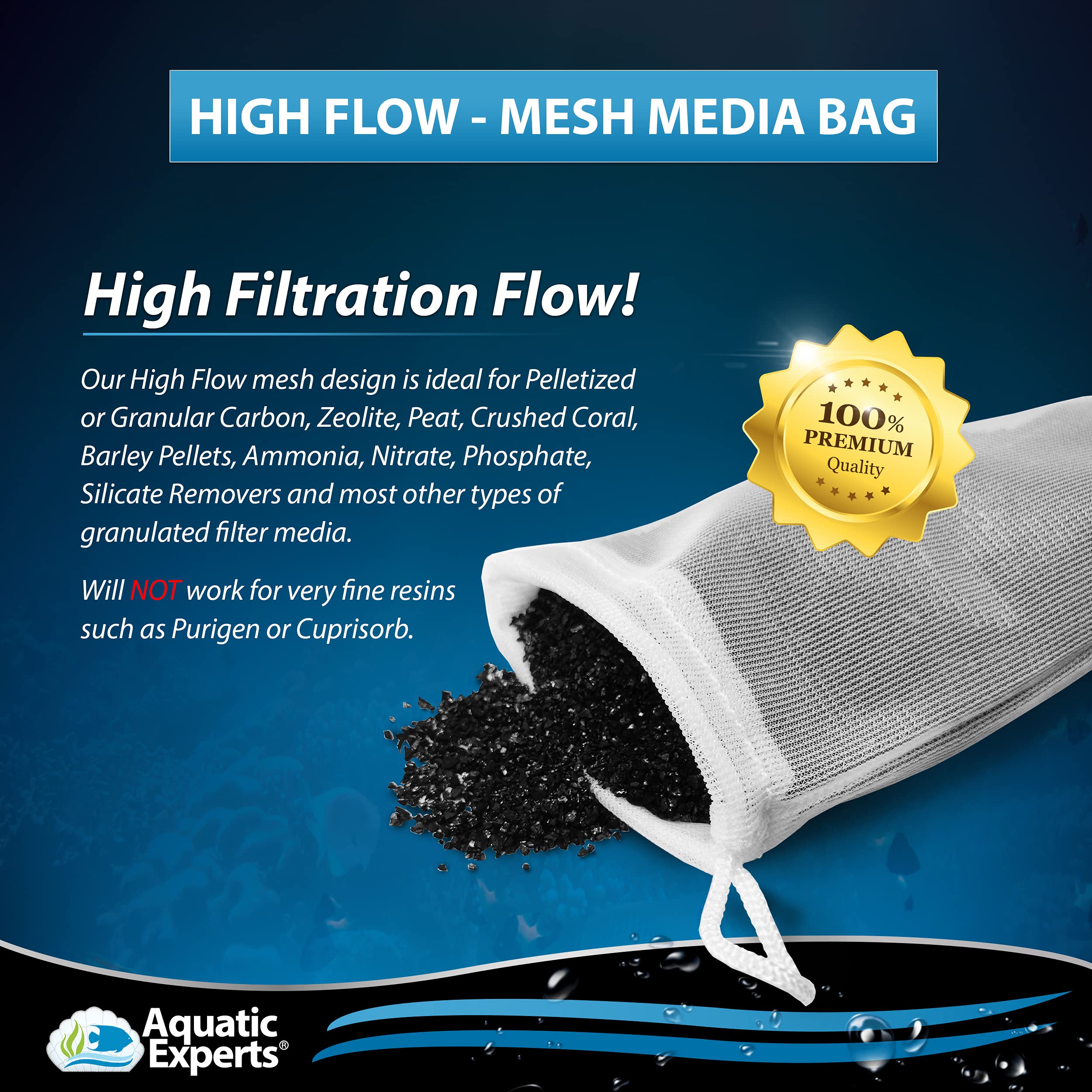 Aquatic Experts High Flow Filter Media Bag - Durable Filter Bags For Fish Tank, Secure Aquarium Media Bag With Drawstring, Media Bags For Aquarium And Pond, High Flow (White), 8” X 12” – 3 Pack