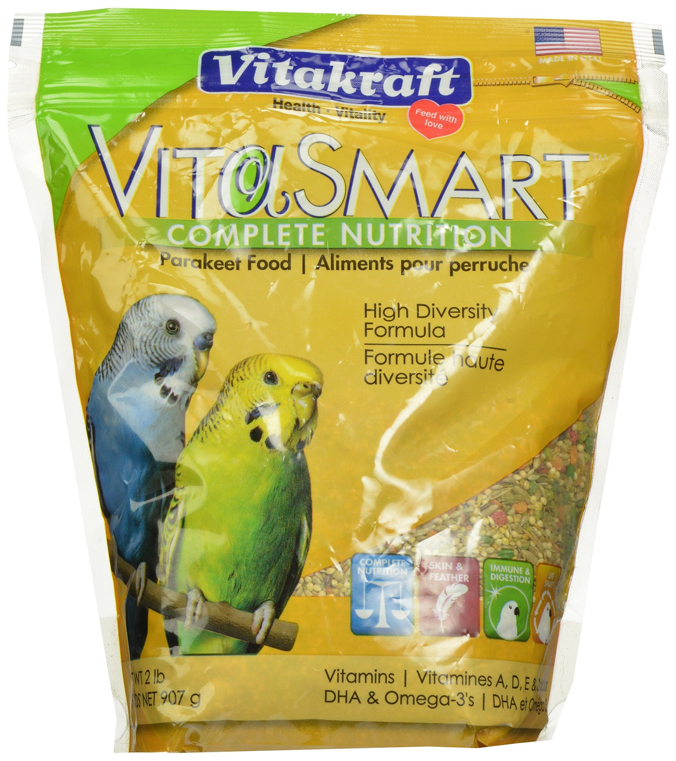 Vitakraft Vita Smart Gourmet Parakeet Food - Vitamin-Fortified - Daily Pet Bird Food 2 Pound (Pack of 1)