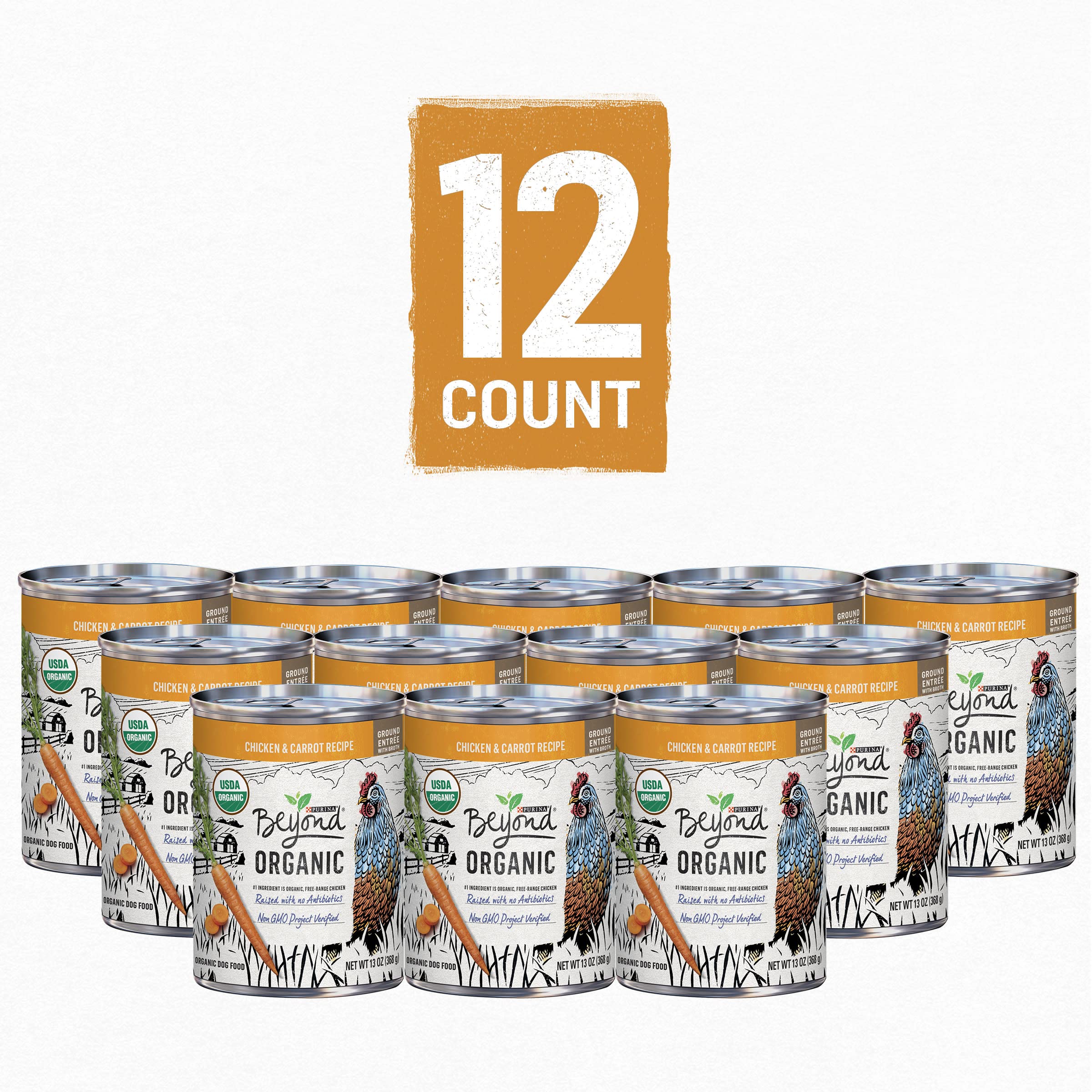 Purina Beyond Organic Wet Dog Food, Organic Chicken & Carrot Adult Recipe Ground Entr  e with Broth - (Pack of 12) 13 oz. Cans