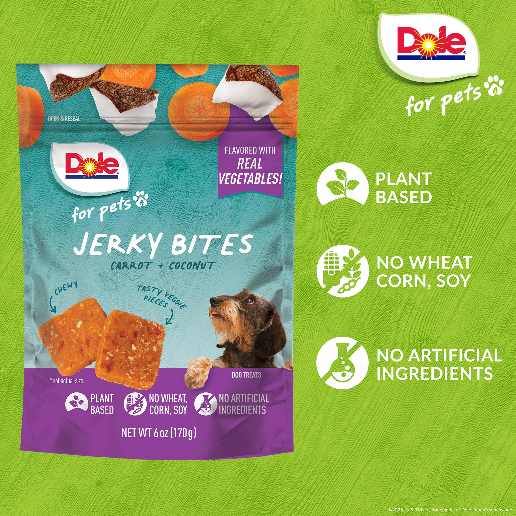 Dole for Pets Fruit Jerky Bites Dog Treats, Carrot and Coconut, 6oz |Flavored with Real Fruit and Vegetables, No Wheat, Corn, So