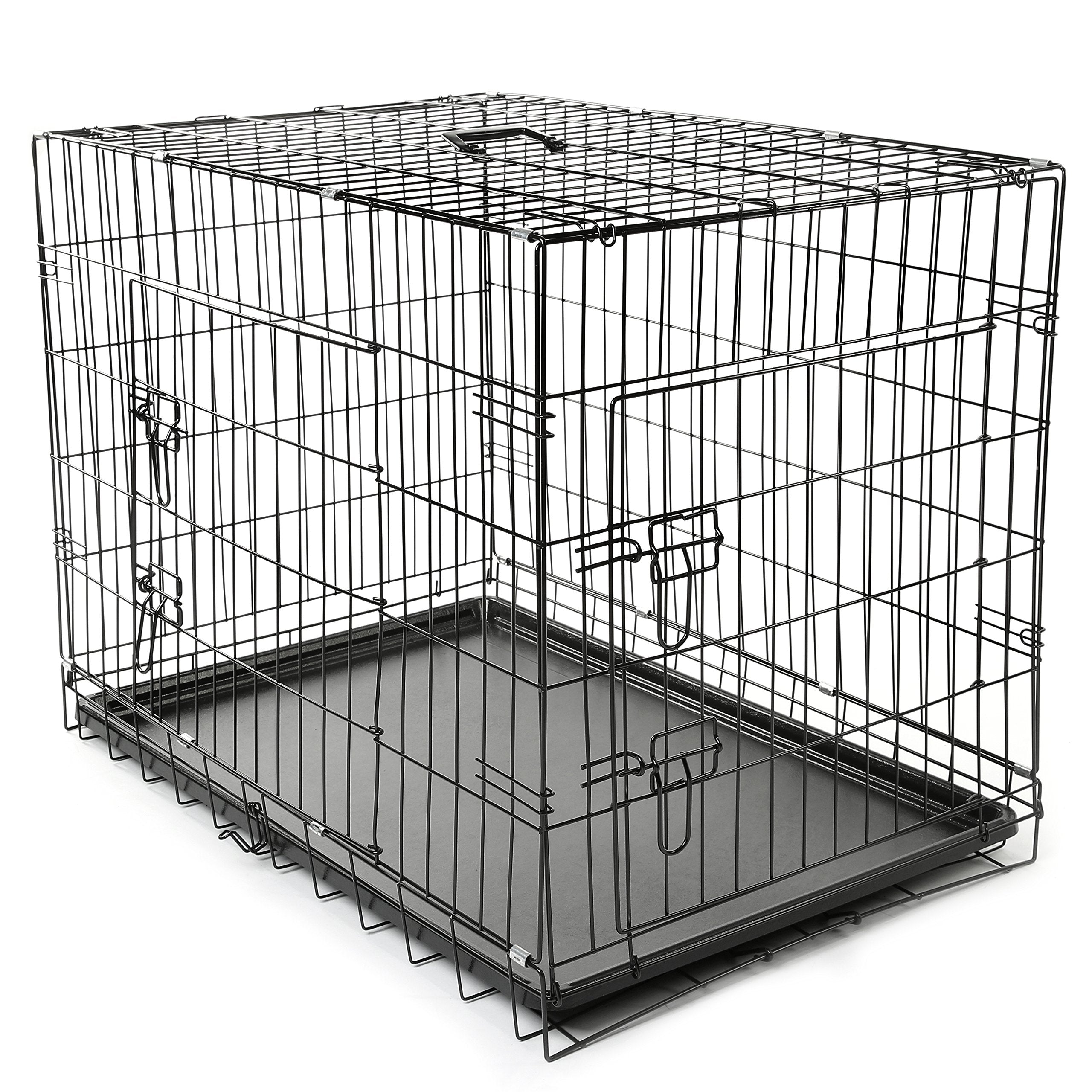 Tresko Dog Cage 91 X 58 X 64 Cm Foldable With 2 Doors Transport Cage Car Dog Box With Base Tray Transport Box Wire Cage