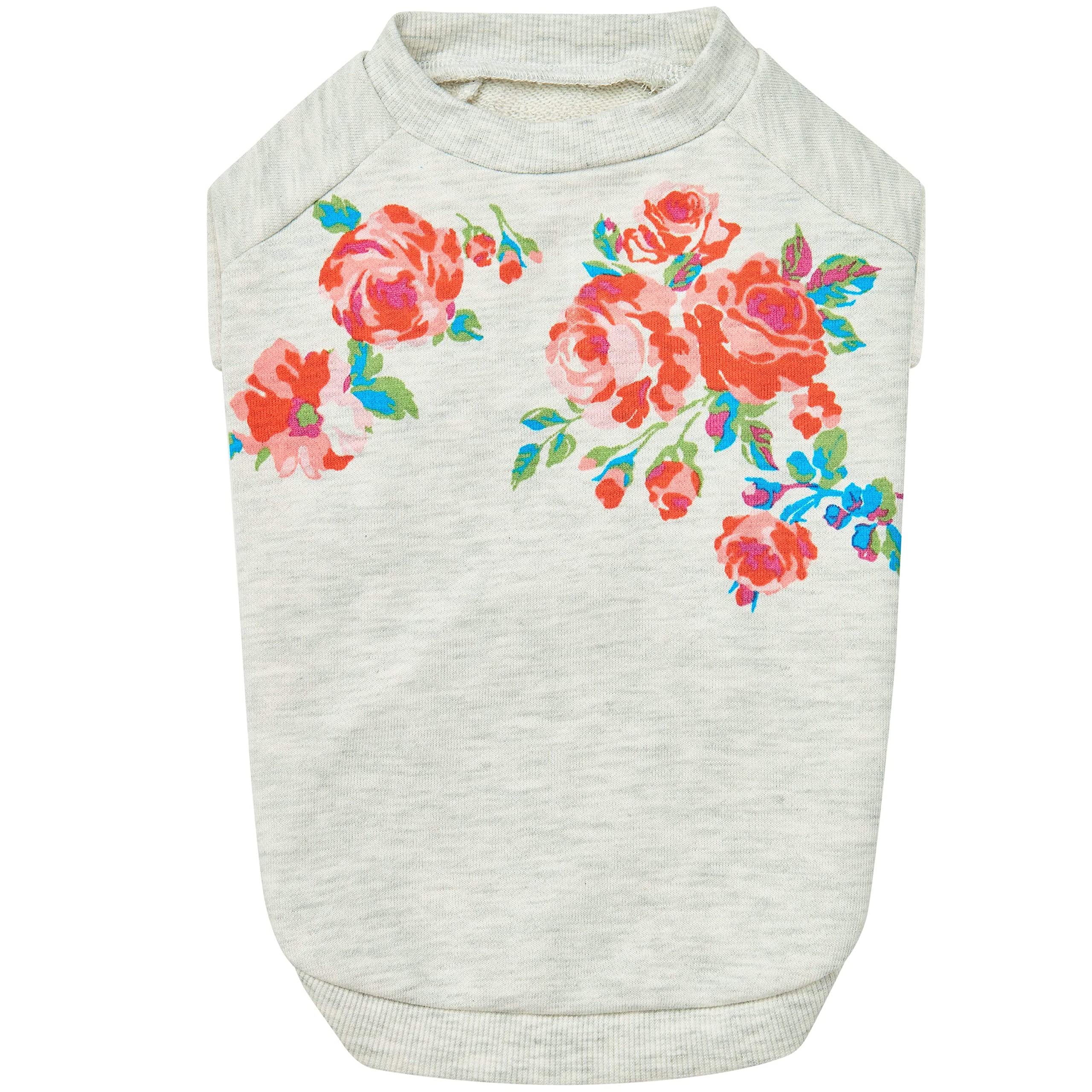 Blueberry Pet Love at First Sight Rose Flower Pullover Dog Sweatshirt in Grey, Back Length 14, Pack of 1 Clothes for Dogs