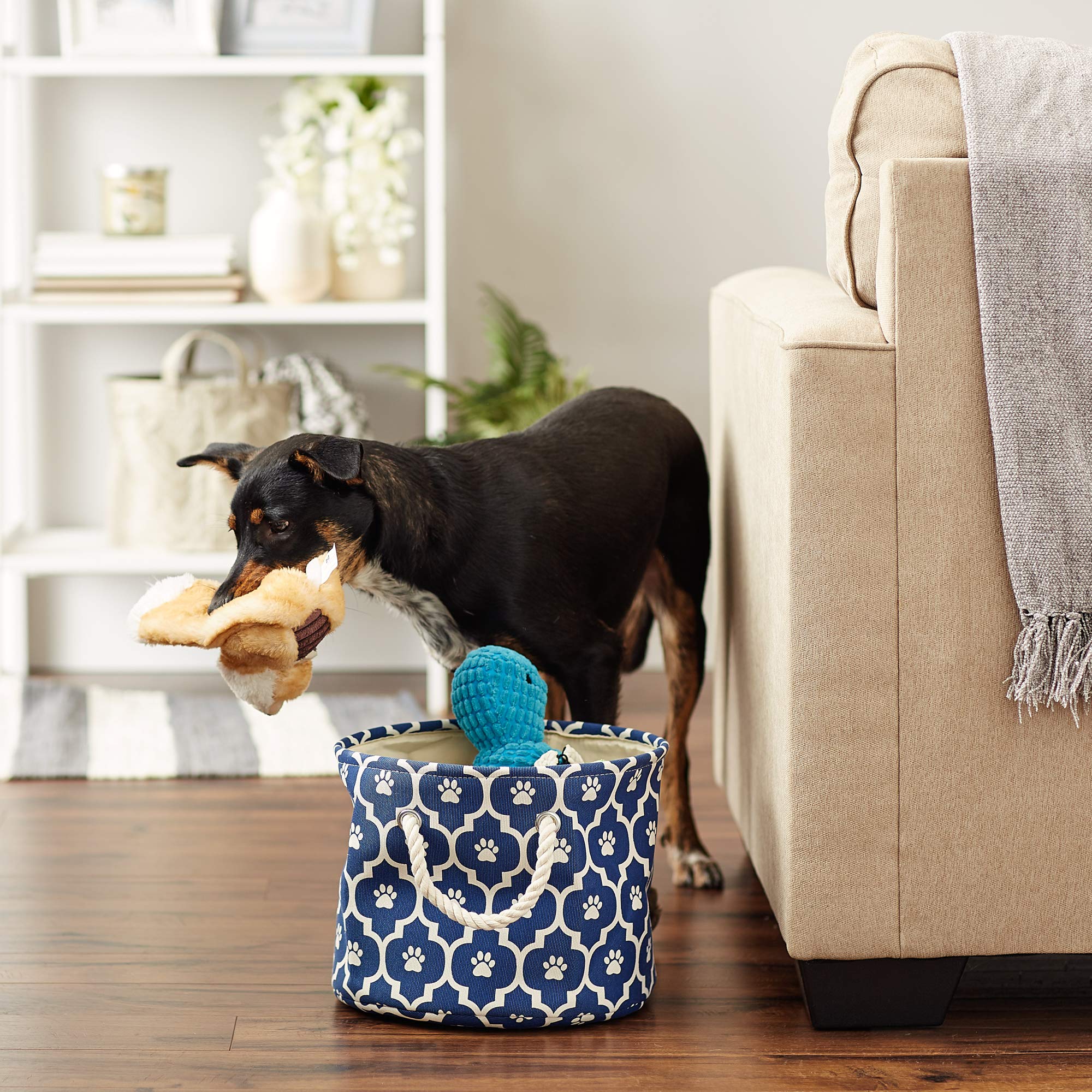 Bone Dry Pet Storage Collection Lattice Paw Print, Nautical Blue, Small Round