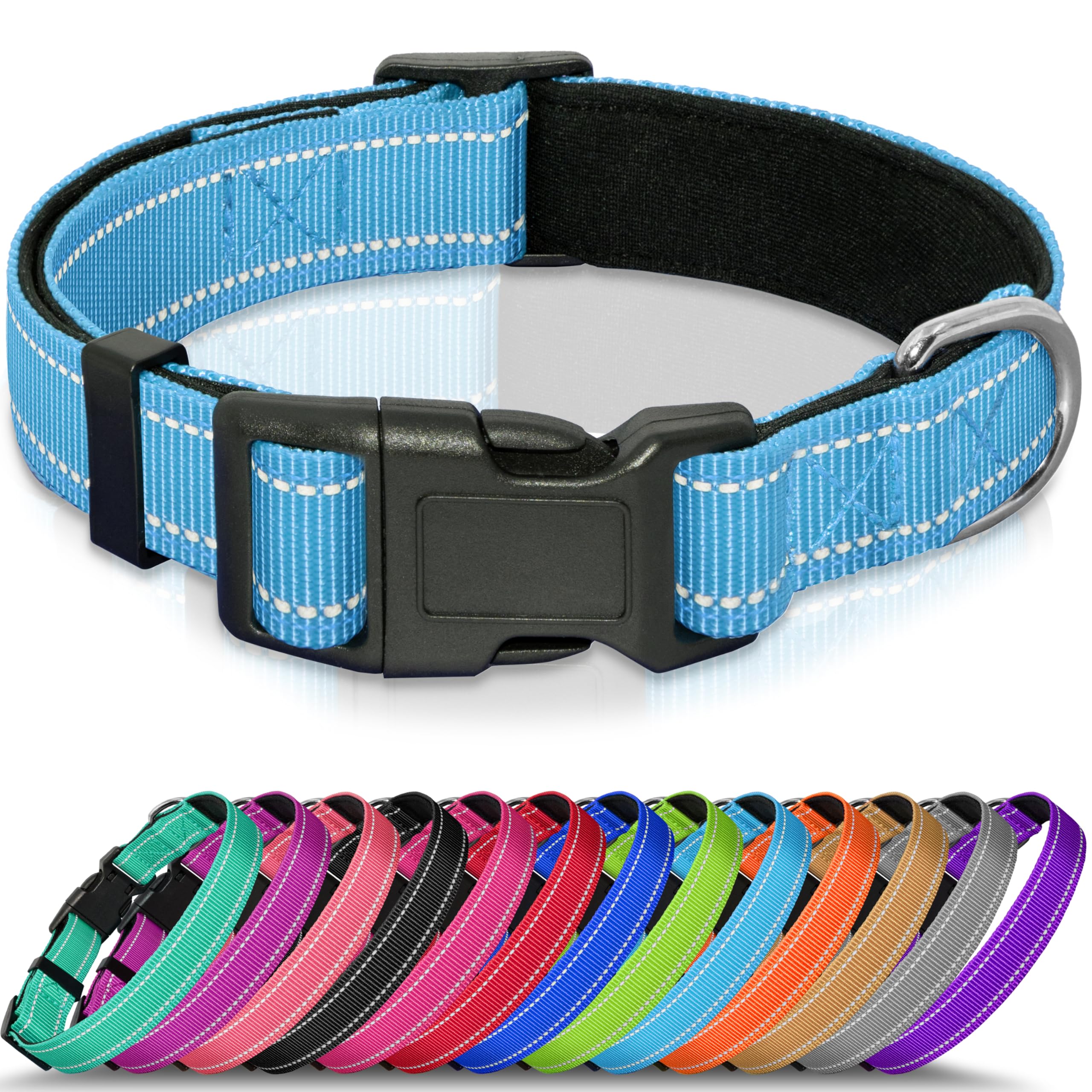 Seyezo Refective Dog Collar, Soft Neoprene Padded Pet Collar For Small, Medium, Large Dogs, Adjustable Puppy Collar With Quick R