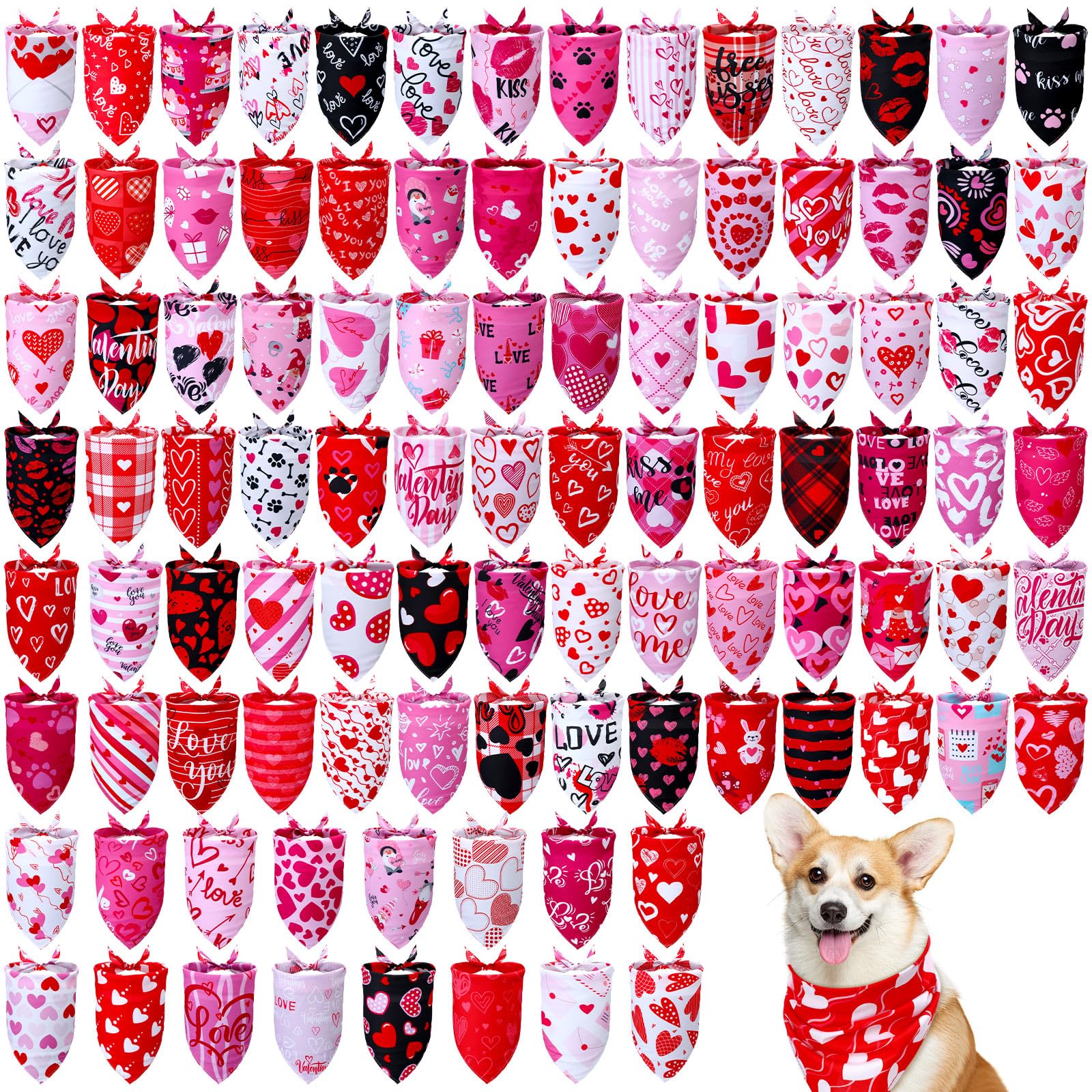 Huhumy 200 Pcs Valentines Day Dog Bandanas Pet Bandanas Bibs Bulk Love Valentines Triangle Pet Scarf For Medium Large Dog Valent