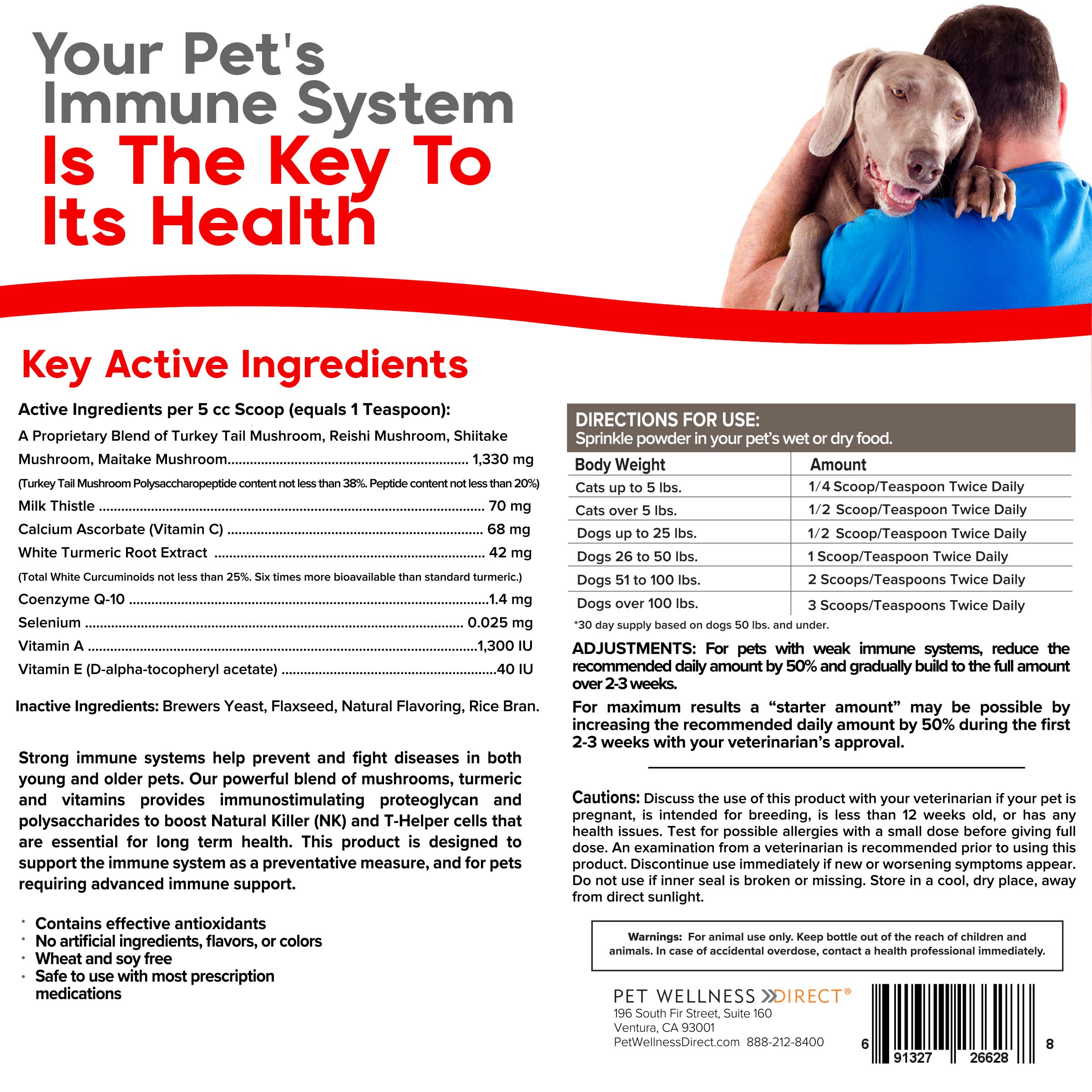 VetSmart Formulas Turkey Tail Mushroom for Dogs Immune Support with Reishi, Shiitake, Maitake Mushroom and Patented White Turmer