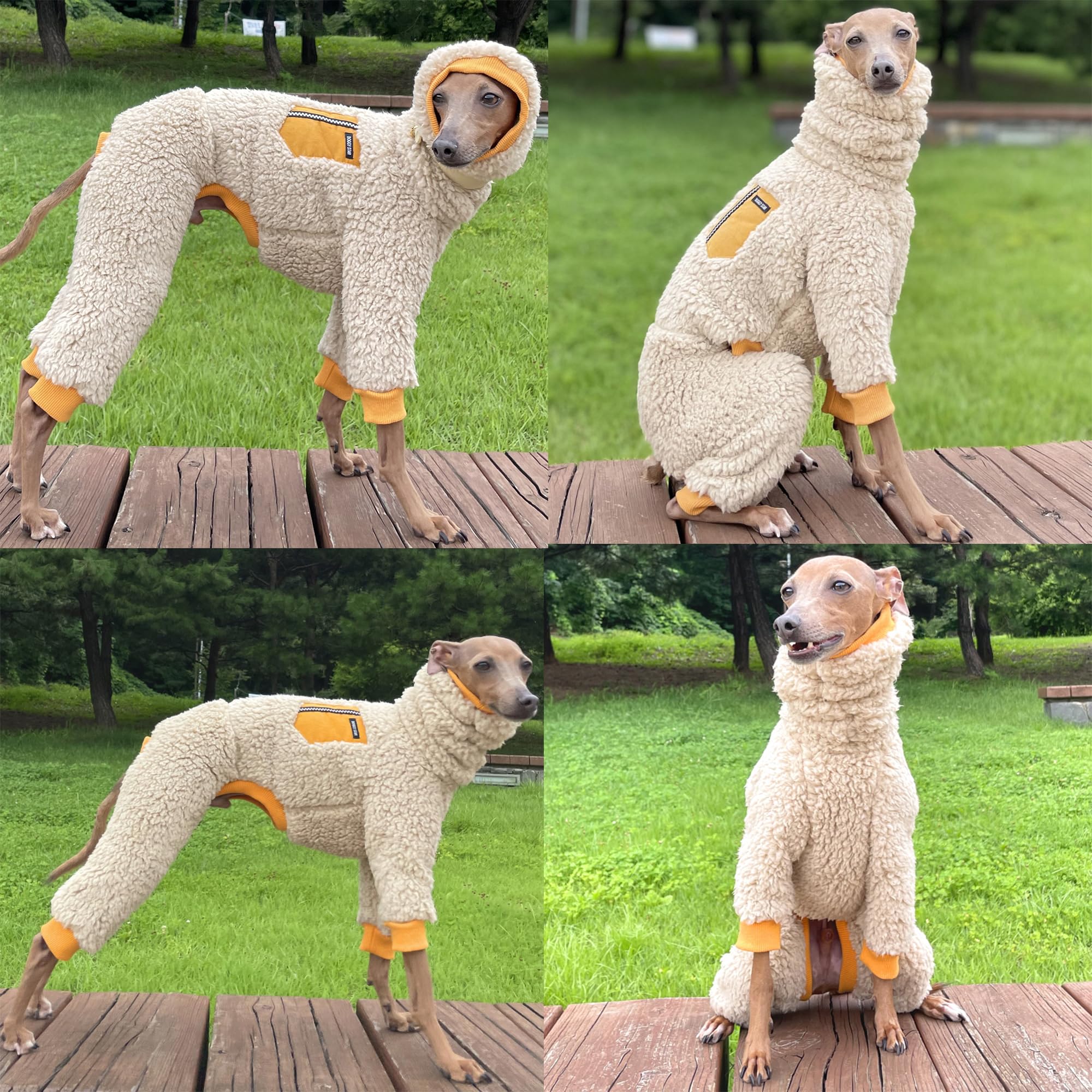 D Doggy Star Italian Greyhound Sweater Turtleneck Outfit Warm Fleece Onesie Clothes Whippet For Dog Coat (M,Mustard Pkt)