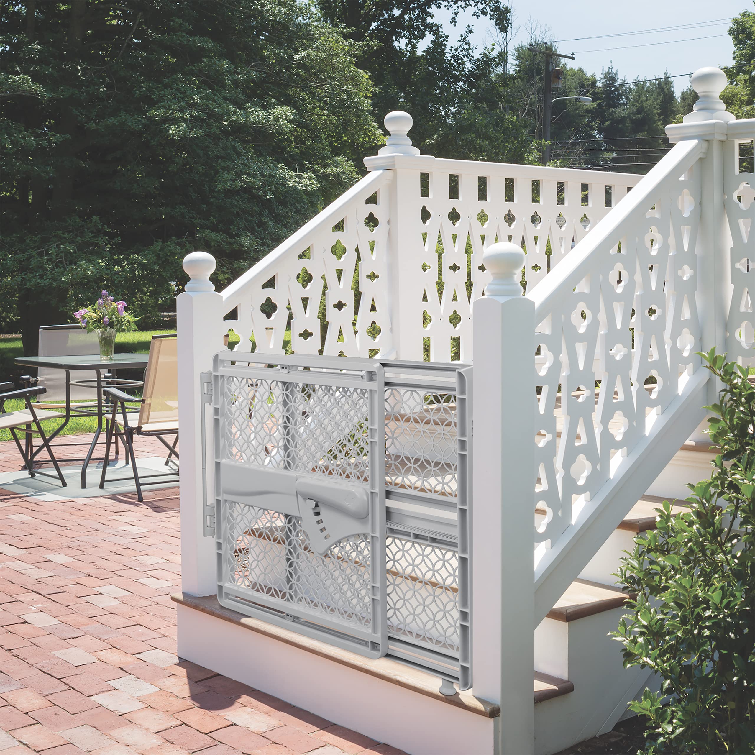 Summer Infant Indoor & Outdoor Multi Function Walk-Thru Baby Gate, Fits Openings 27.5'-42' Wide, Gray Plastic, For Doorways And Stairways, 28” Tall Walk-Through Baby And Pet Gate