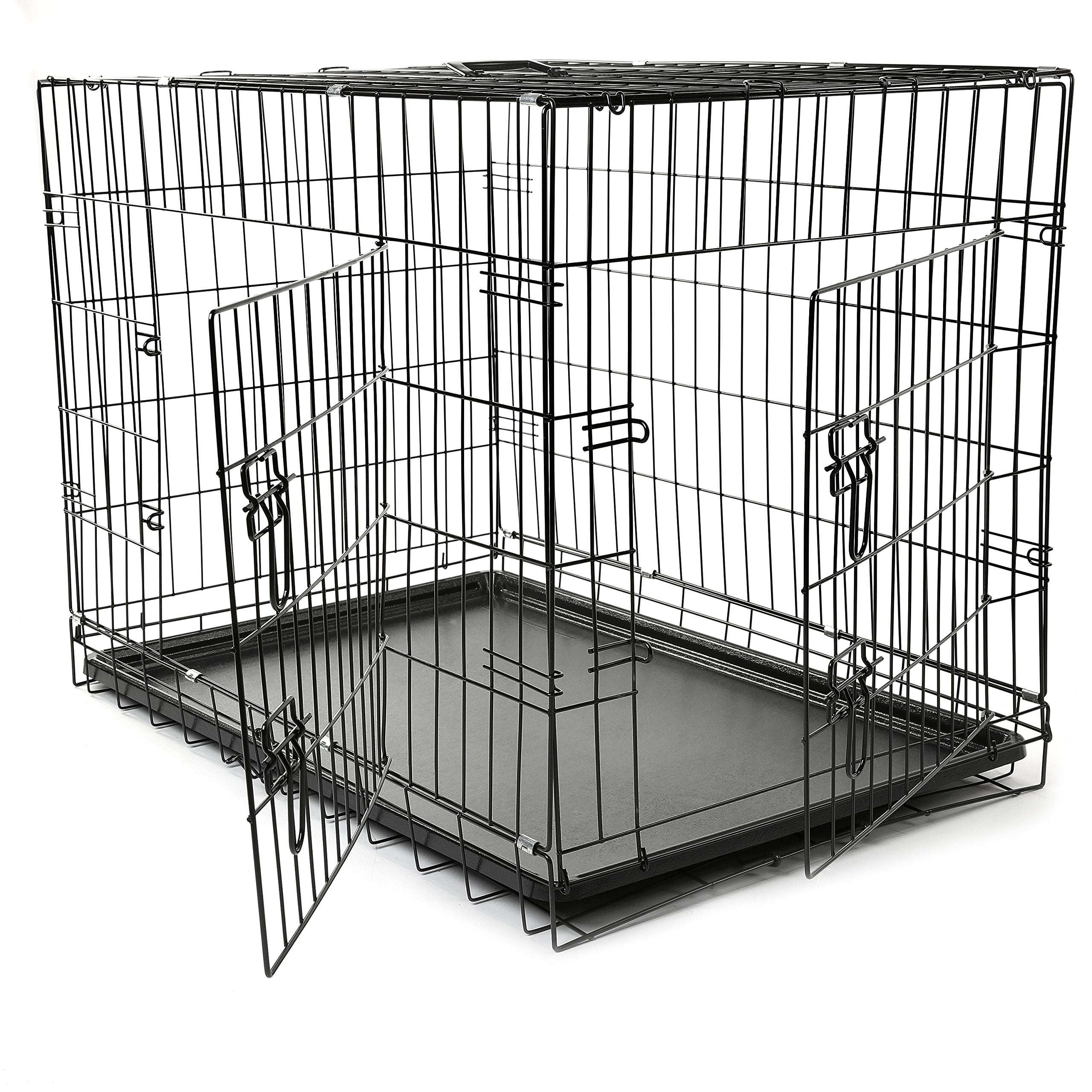 Tresko Dog Cage 91 X 58 X 64 Cm Foldable With 2 Doors Transport Cage Car Dog Box With Base Tray Transport Box Wire Cage