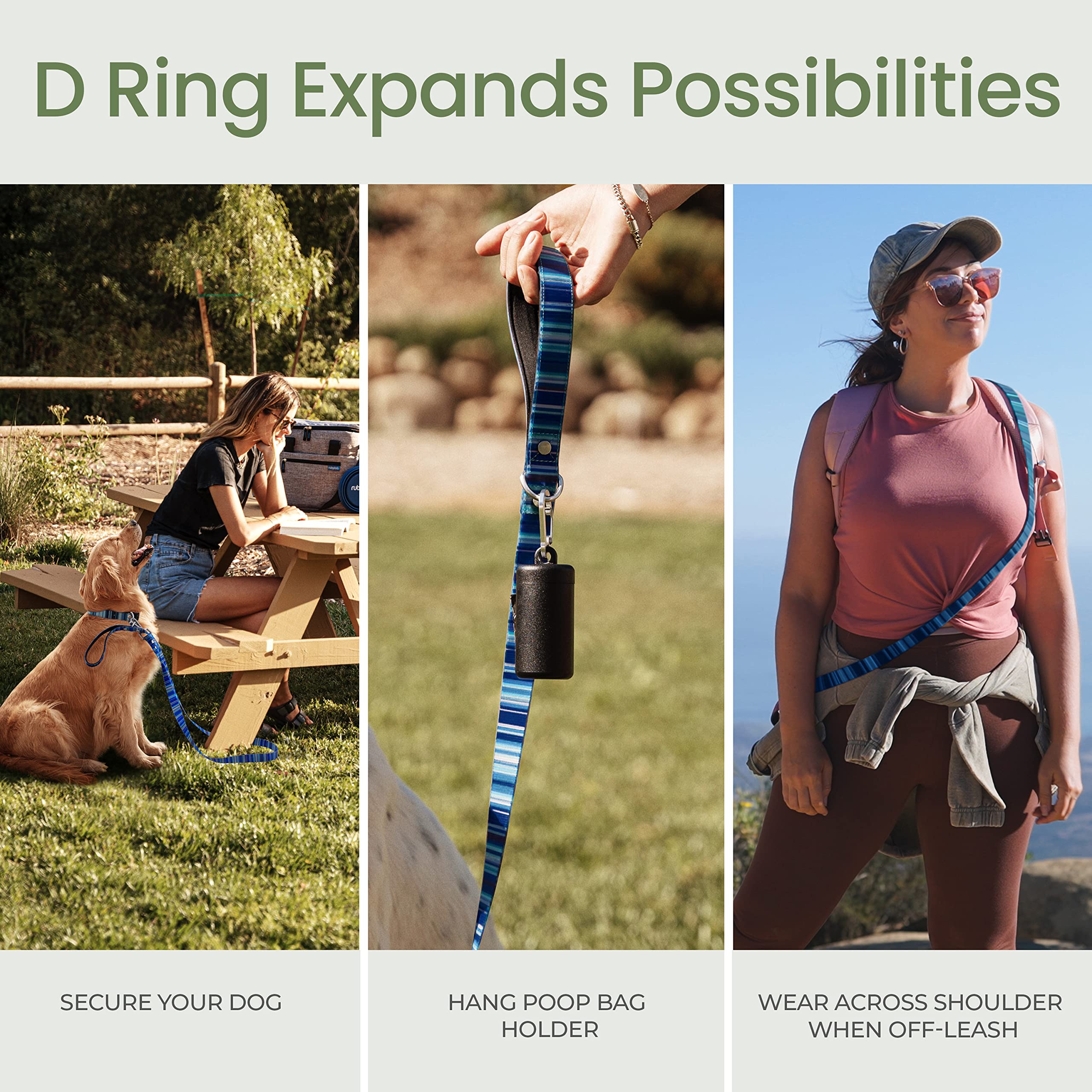Rubyloo Waterproof Dog Leash - 1" Wide, 6' Long, Washable, Blue Ocean, Soft Padded Handle, Rust-Resistant Zinc Alloy Clip, Model 1007