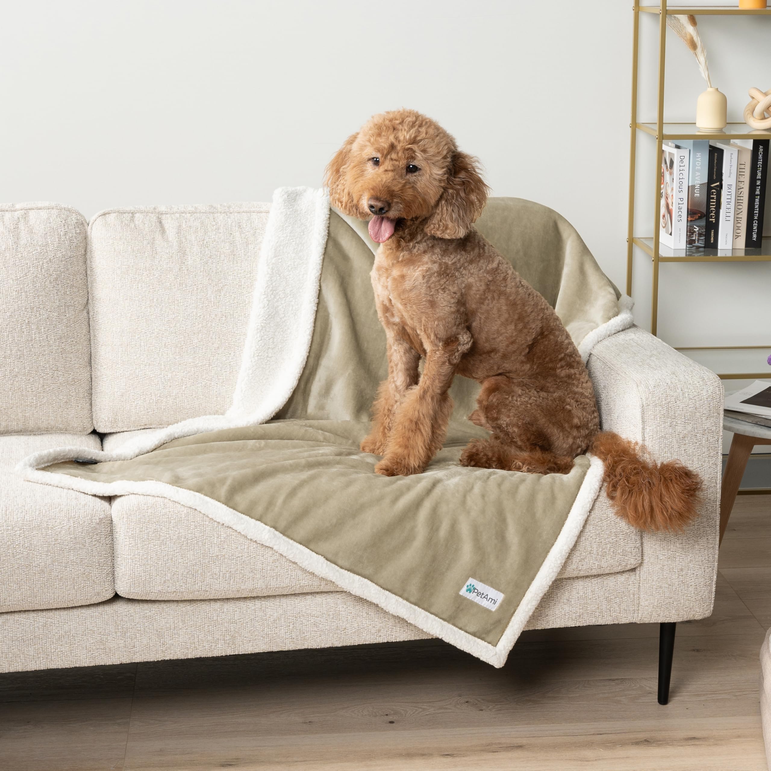PetAmi WATERPROOF Dog Blanket For Bed, XL Dog Pet Blanket Couch Cover Protection, Sherpa Fleece Leakproof Bed Blanket Throw for