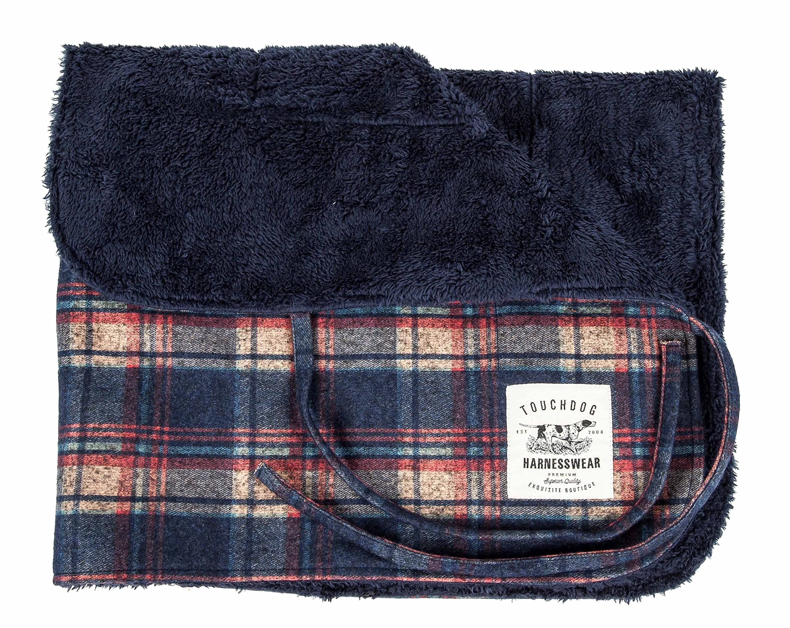 Touchdog  2-in-1 Tartan Plaided Dog Jacket with Matching Reversible Dog Mat - The Dog Coat Features Hook-and-Loop Closures and F