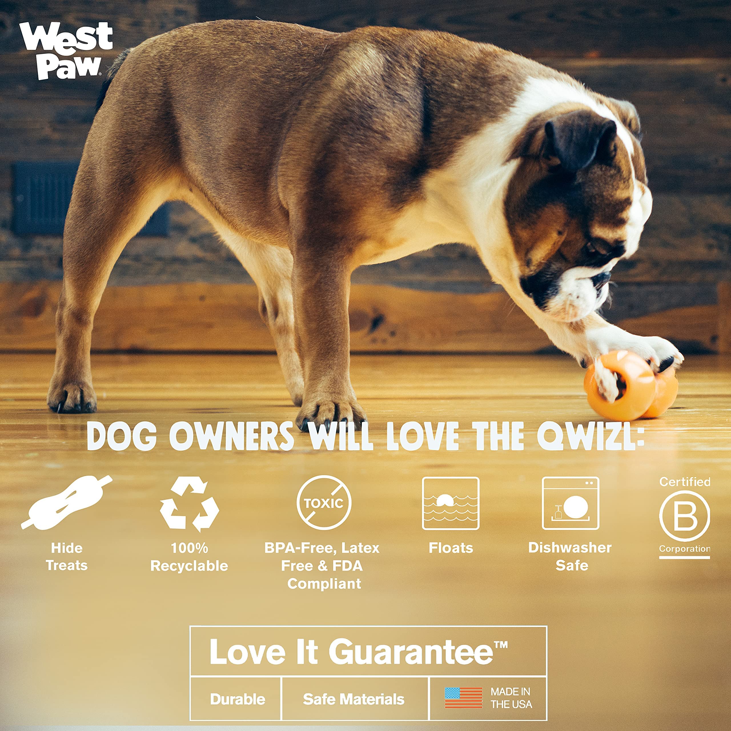 West Paw Zogoflex Qwizl Dog Puzzle Treat Toy - Interactive Chew Toy for Dogs - Dispenses Pet Treats - Brightly-Colored Dog Enric