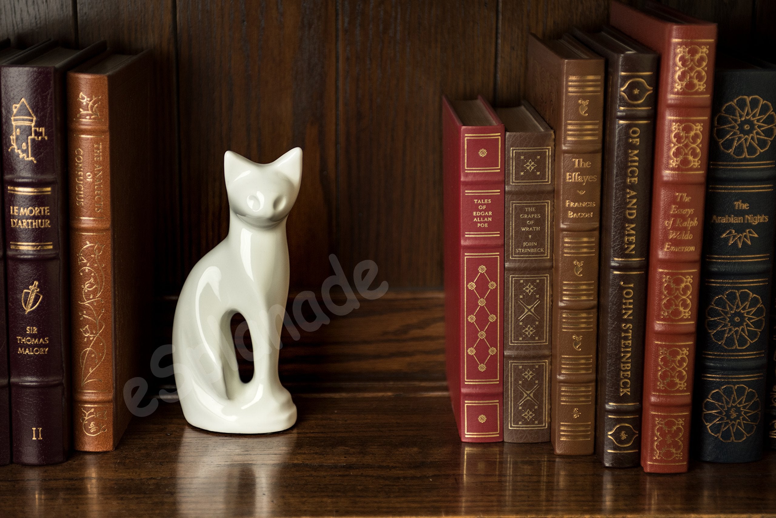 Esplanade Metal Cremation Urn Memorial Jar Pot Container | Full Size Urn For Funeral Ashes Burial | Cat/Kitten Shape Metal Urn | White - 9' Inches