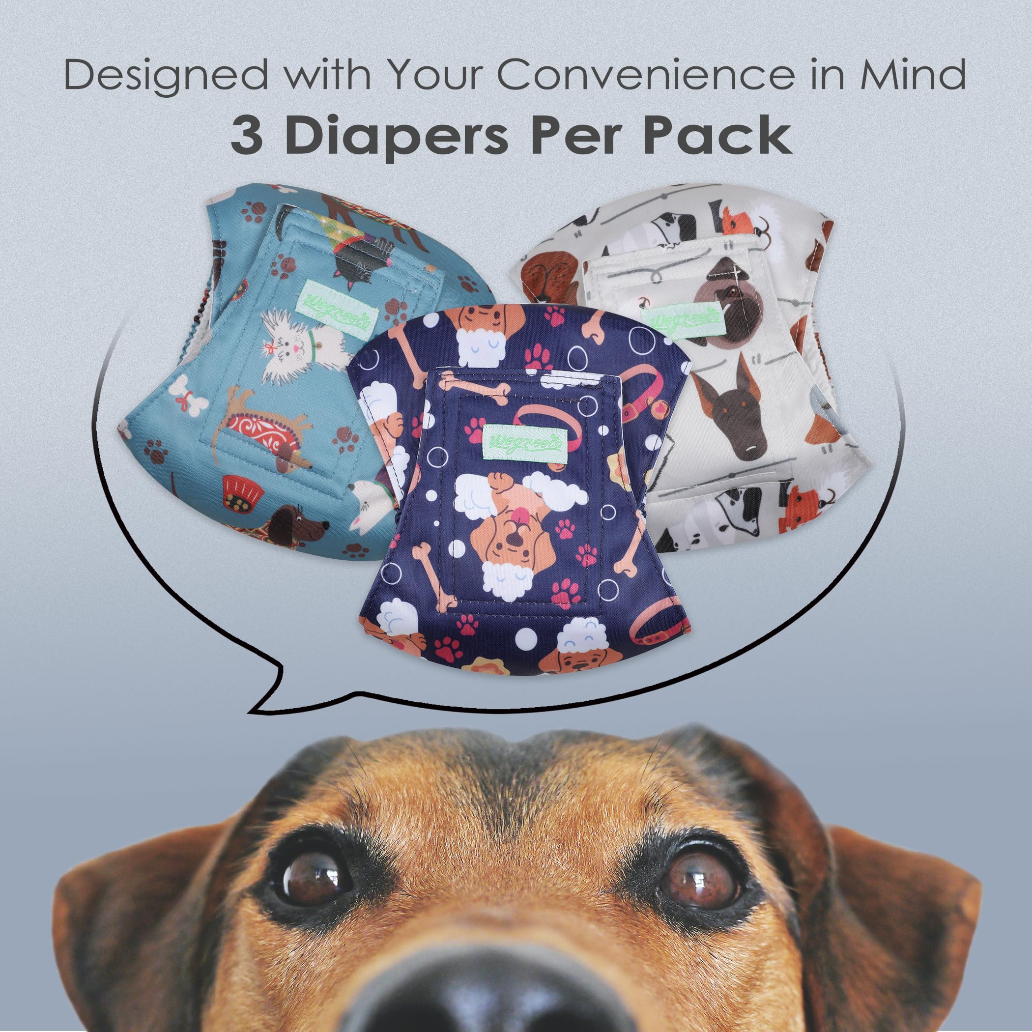 Wegreeco Washable Male Dog Belly Band (Stylish Pattern)- Pack Of 3 - Washable Male Dog Belly Wrap, Dog Diapers Male (Lovely Dogs, X-Large)