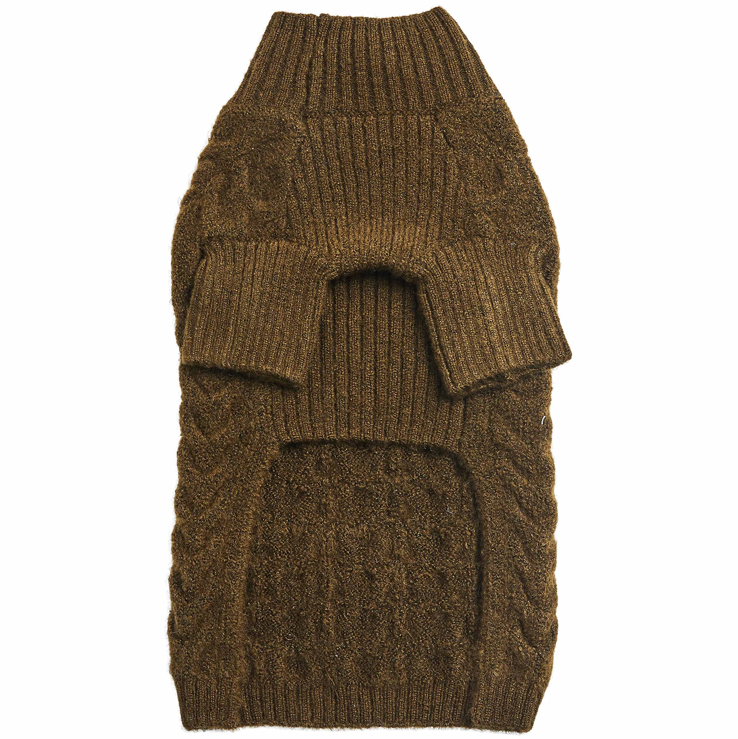Blueberry Pet Classic Fuzzy Textured Knit Pullover Turtle-Neck Dog Sweater In Dark Olive, Back Length 20', Pack Of 1 Clothes For Dogs