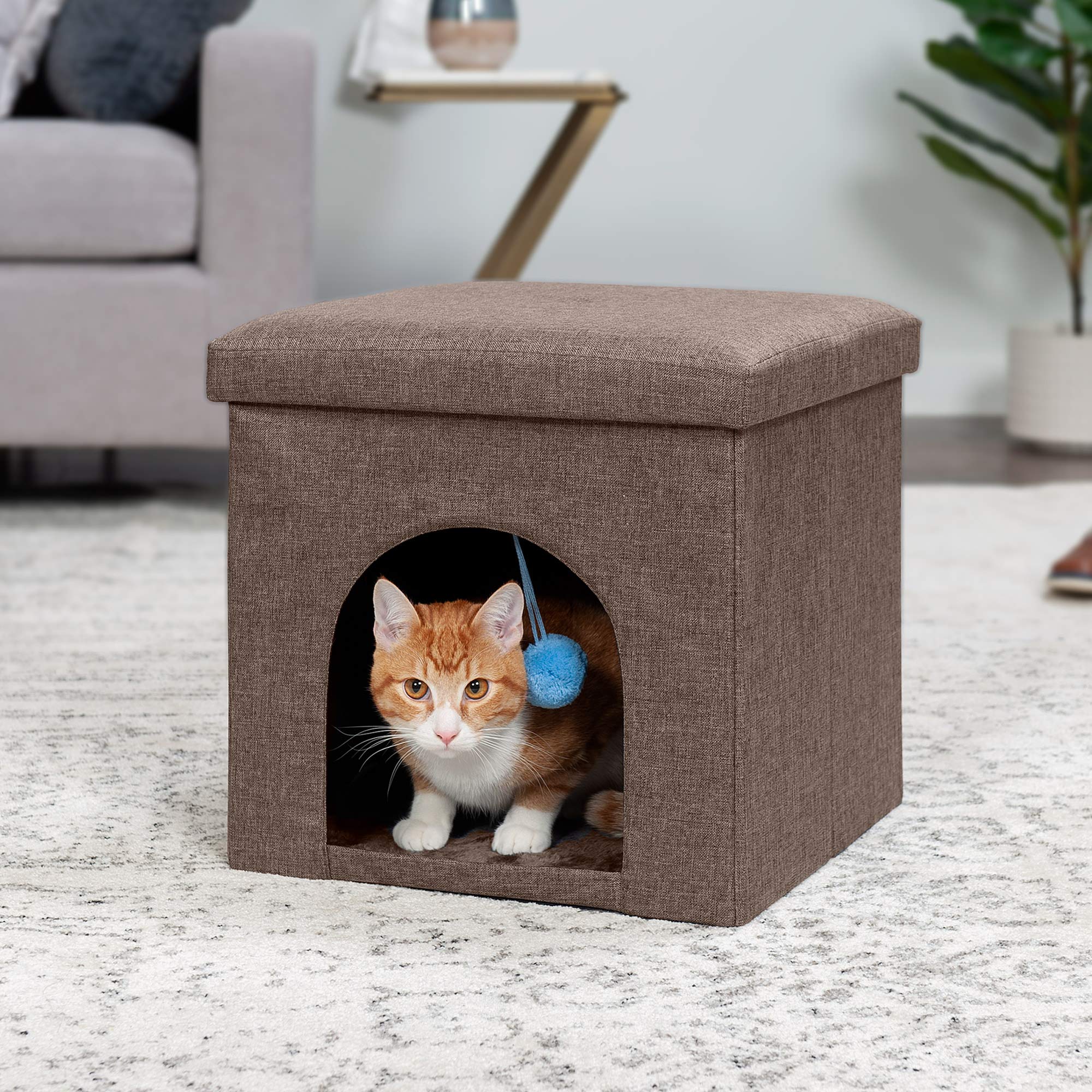 Furhaven Small Pet House Collapsible Ottoman-Footstool Condo Pet Bed - Coconut Brown, Small
