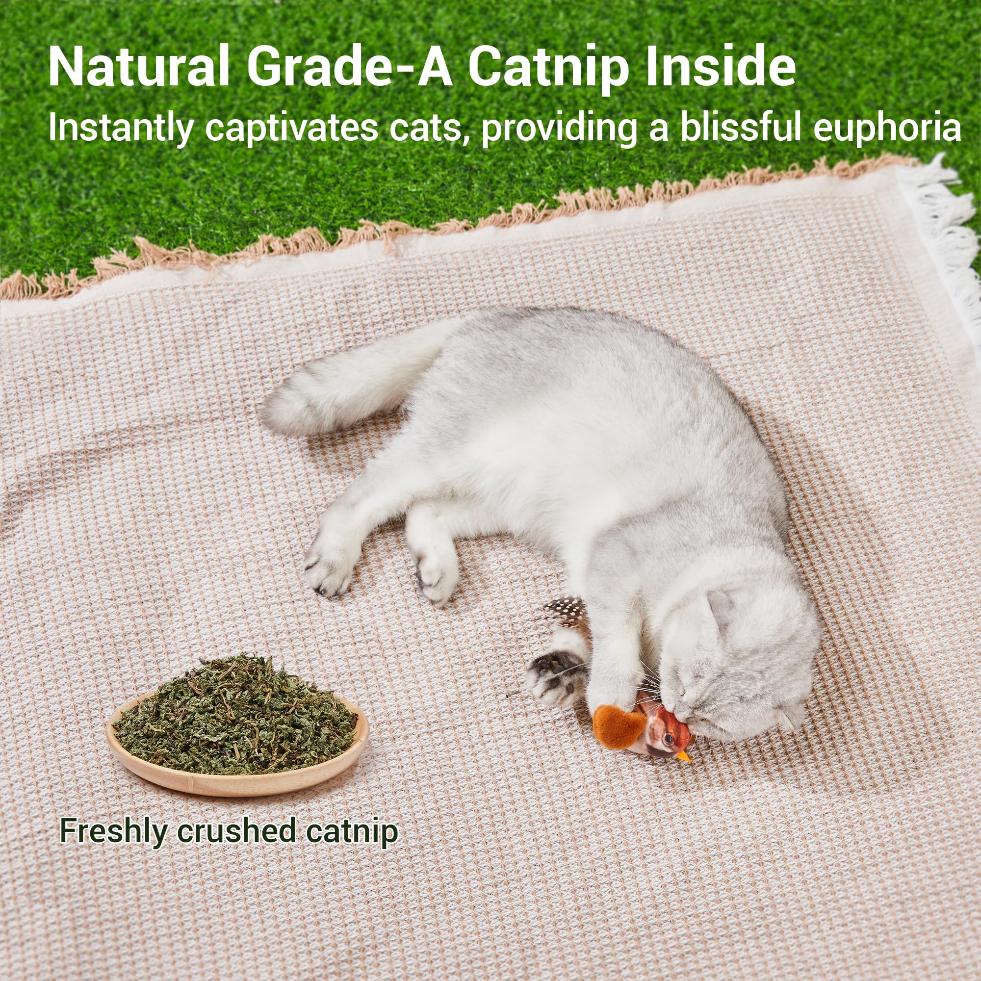 Potaroma Chirping Bird Cat Toys Pack Of 2 Catnip Silvervine, Interactive Lifelike Tweets, Kitty Kitten Indoor Cat Kicker Exercis