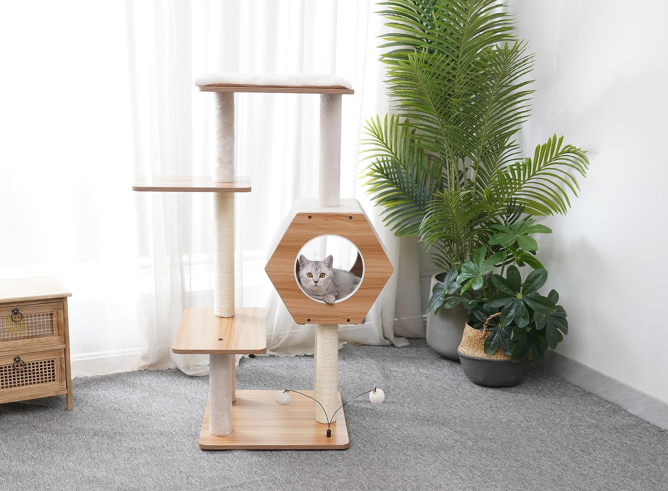 Petpals Wagon Style-Minimalist Design, Wooden, Medium Cat Tree (Beige)