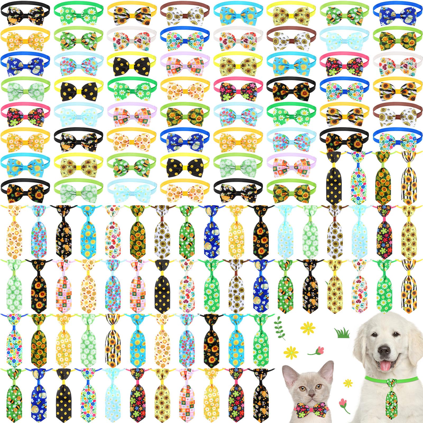 Eccliy 120 Pcs Christmas Dog Bow Tie Collar - Adjustable Santa Claus Snowman Pattern Neckties And Hair Accessories For Small Dog