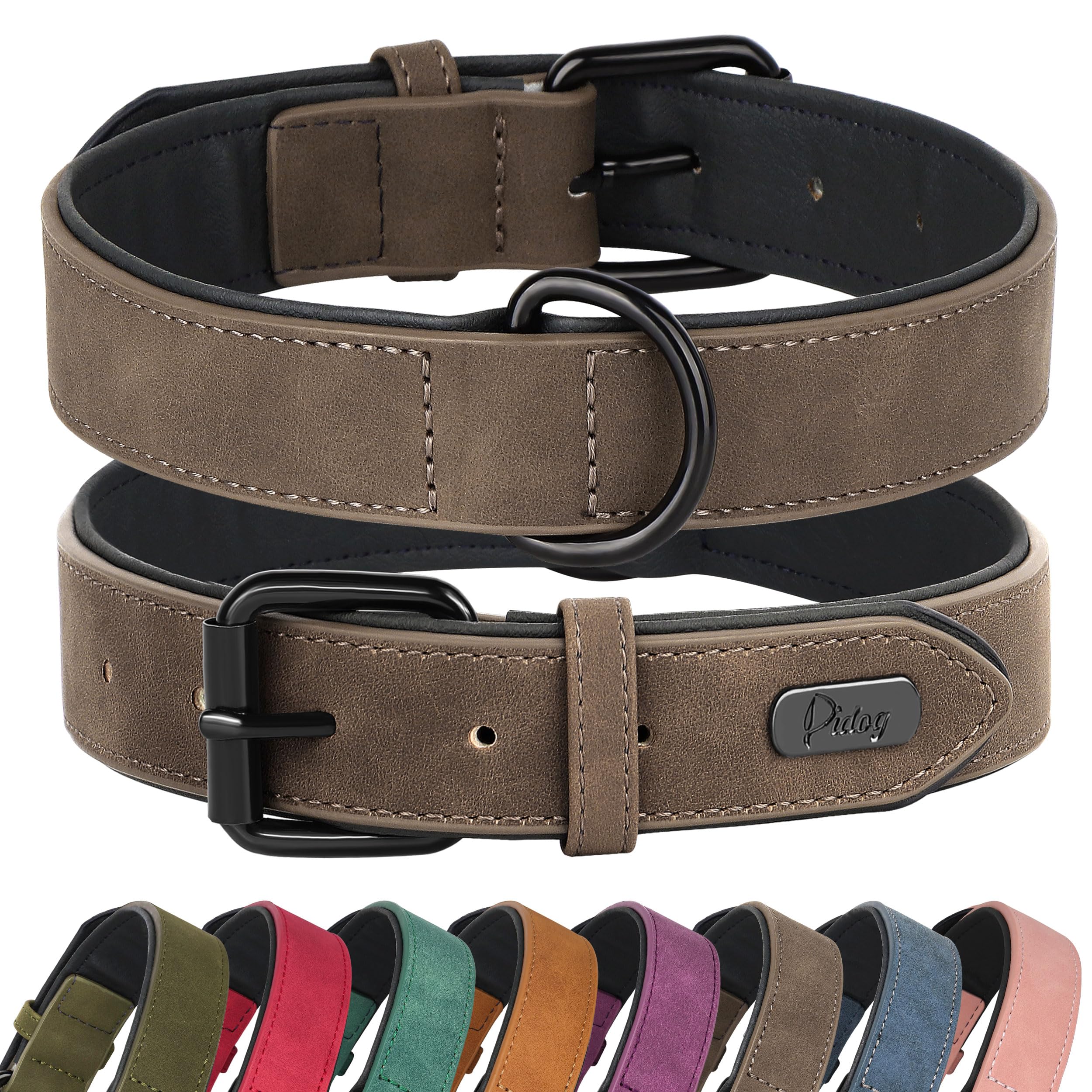 Didog Soft Padded Leather Dog Collar, Breathable Dog Collar Faux Leather with Adjustable Rust-Proof Metal Buckle for Small Mediu