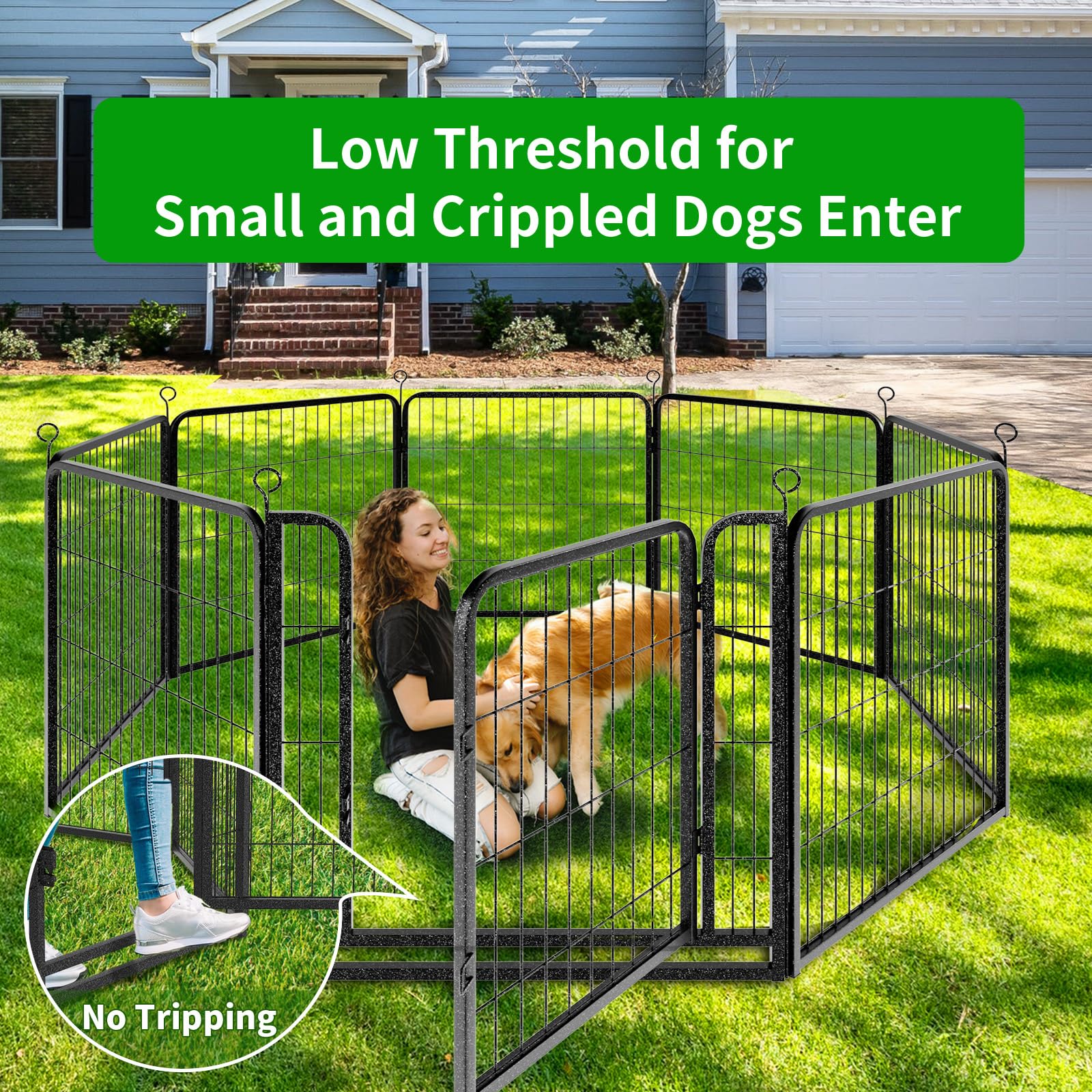 Kfvigoho Dog Playpen Outdoor Extra Wide 32 Panels Heavy Duty Dog Fence 32'' Height Anti-Rust With Doors Portable For Rv Camping