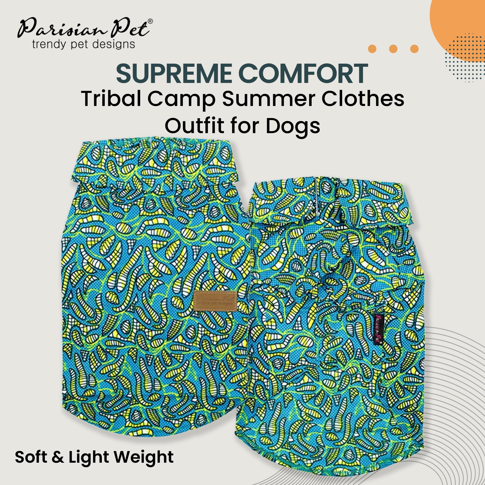 Parisian Pet Shirt - Tribal Camp Beach Outfit - 100% Cotton Summer Clothes - Stylish Dog Costume - Breathable And Cool Pet Cloth